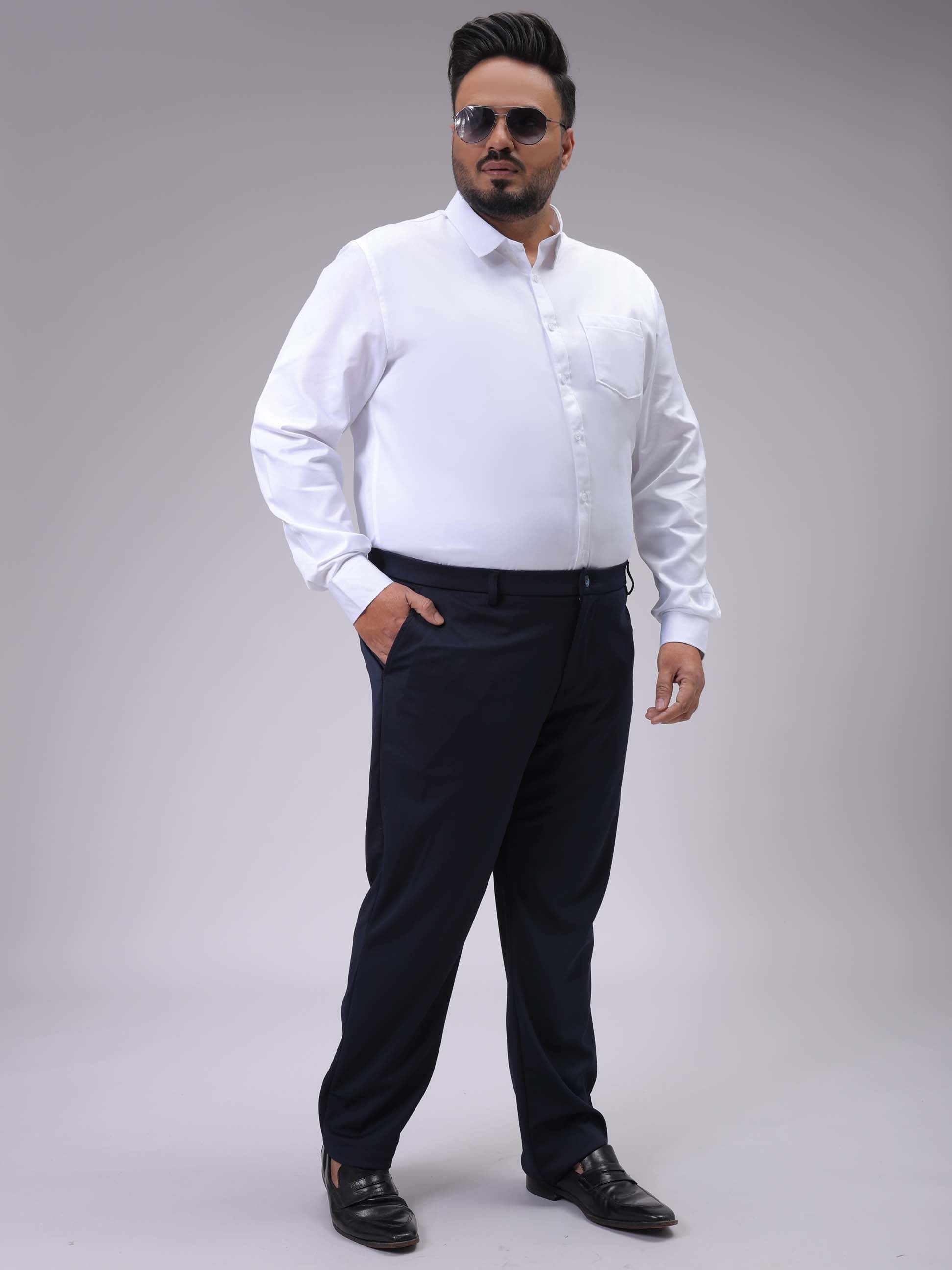 HARDSODA Men's Plus Size White Regular Fit Solid Formal Shirt - view 5