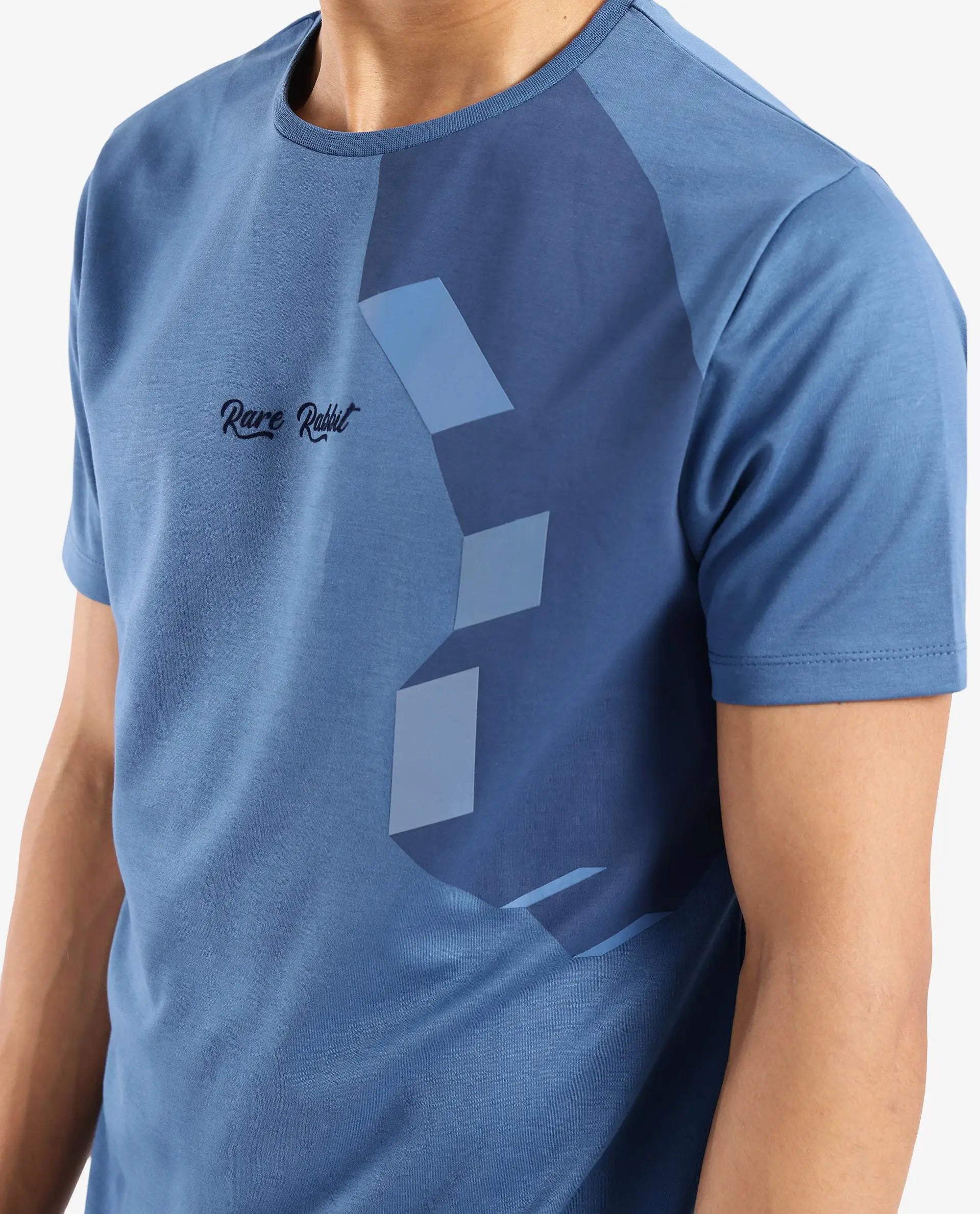 Rare Rabbit Men Antu Blue Cotton Polyester Fabric Short Sleeve Crew Neck Logo Print Oversized T-Shirt - view 3