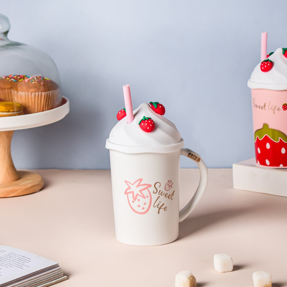 Nestasia Strawberry Sweet Life Mug With Lid And Straw 380 ml