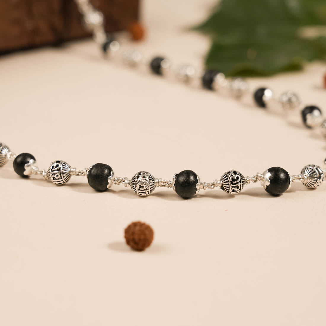 Prinjal Jewellers Karungali With Om Namah Shivay Silver Beads Mala