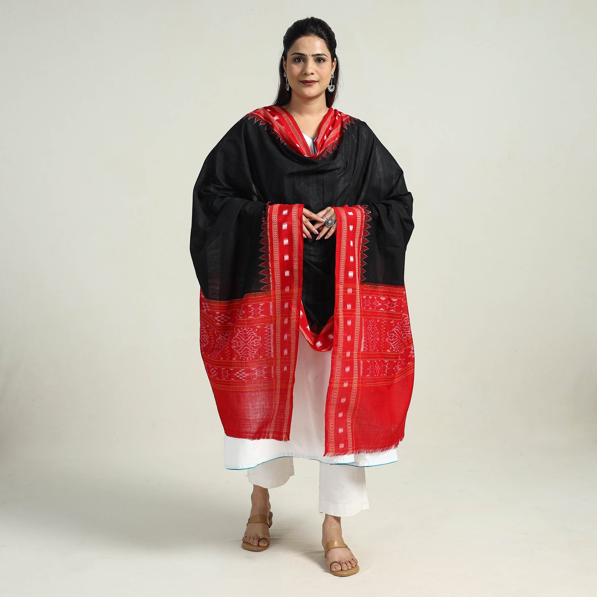ASHOKA ASSEMBLE - CELEBRATING CRAFTS OF ODISHA Black - Sambalpuri Ikat Weave Handloom Cotton Dupatta 03