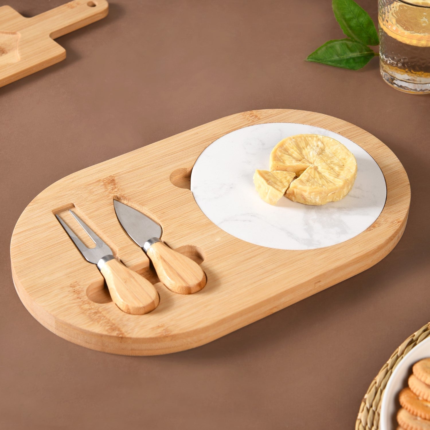Nestasia Wooden Cheese Platter Set With Marble Board And Cheese Cutlery