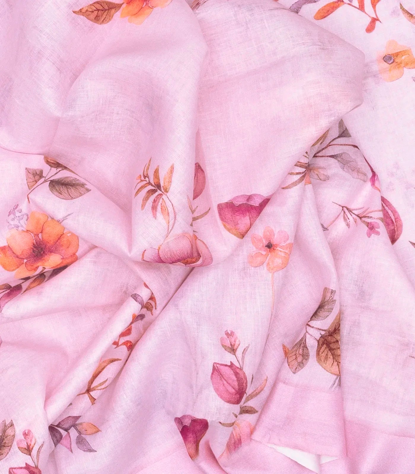RmKV Bubblegum Pink Handloom Linen Saree With Printed Flower Motifs - view 3