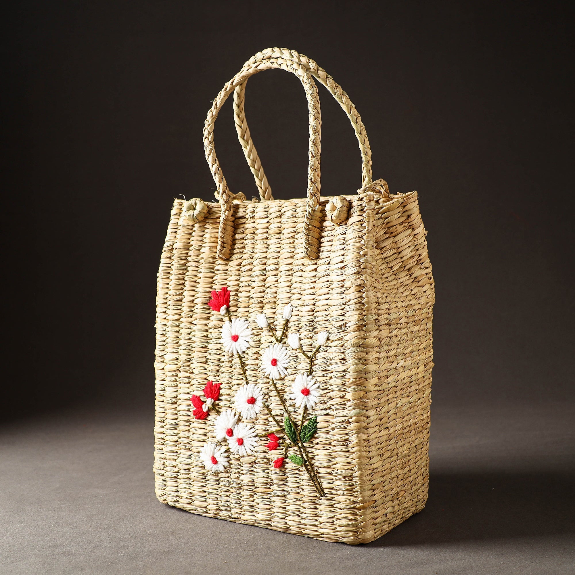ITOKRI CRAFTS INITIATIVE Beige - Handcrafted Natural Water Reed Embroidered Shopping Bag - view 2