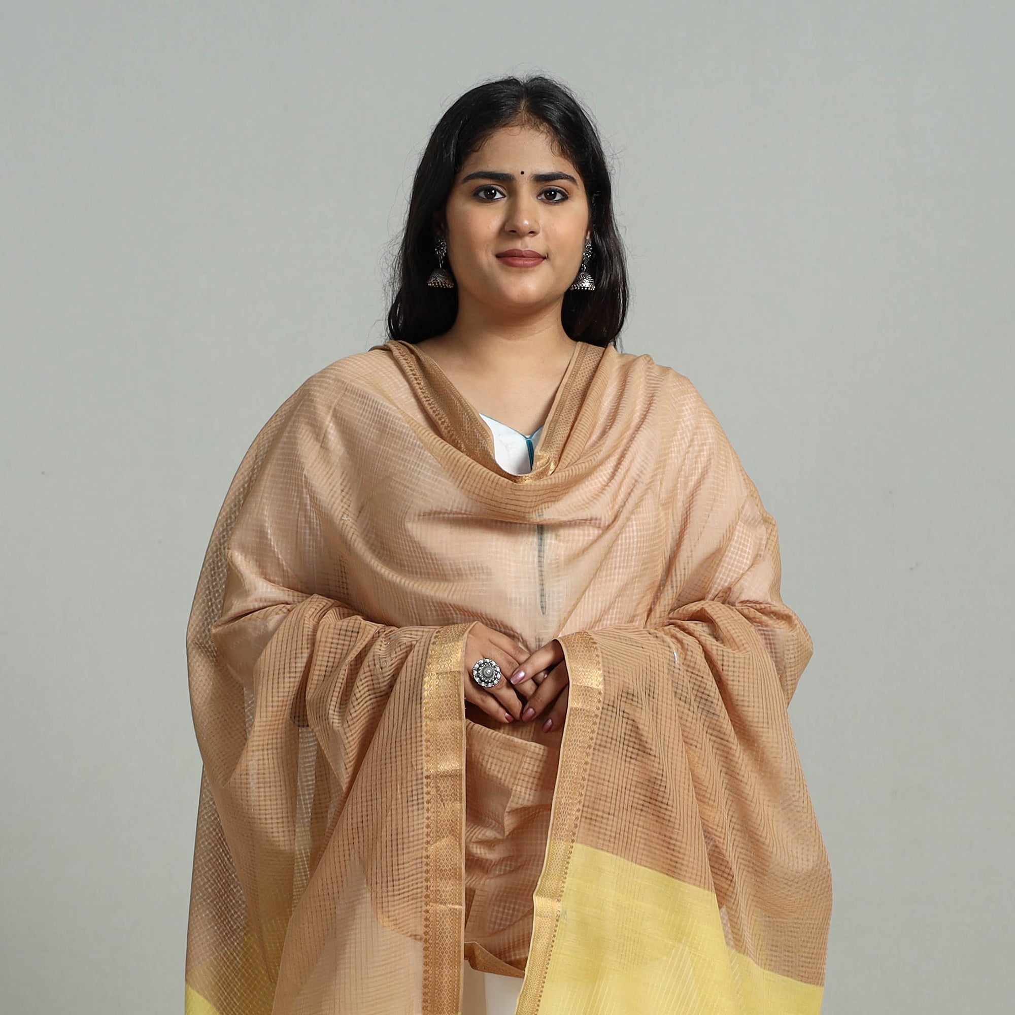 SOUTH KARGHA Brown - Handloom Cotton Nizam Zari Border Mangalagiri Dupatta 15 - view 3