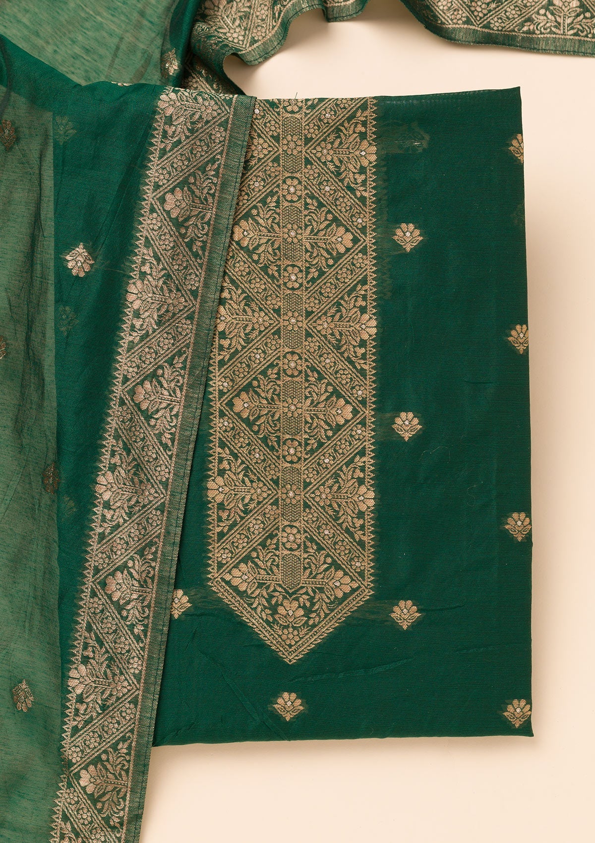 Koskii Bottle Green Zariwork Soft Silk Unstitched Salwar Suit - view 6