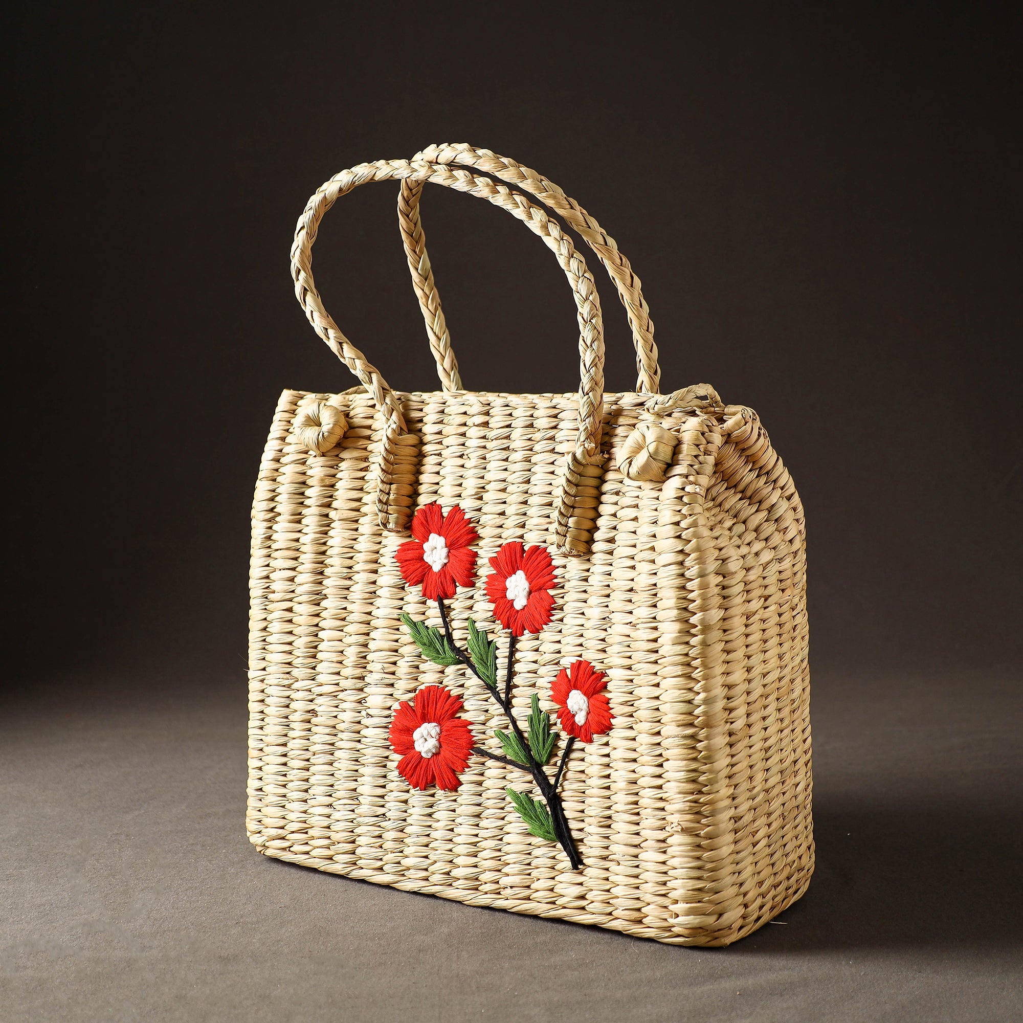 ITOKRI CRAFTS INITIATIVE Beige - Handcrafted Natural Water Reed Embroidered Shopping Bag - view 2