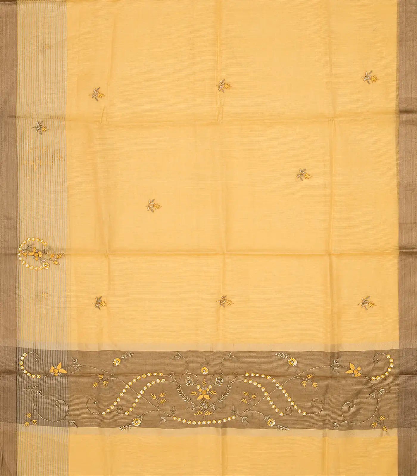 RmKV Sandal Woven Tissue Saree With Embroidered Floral Motifs-Sandal - view 2