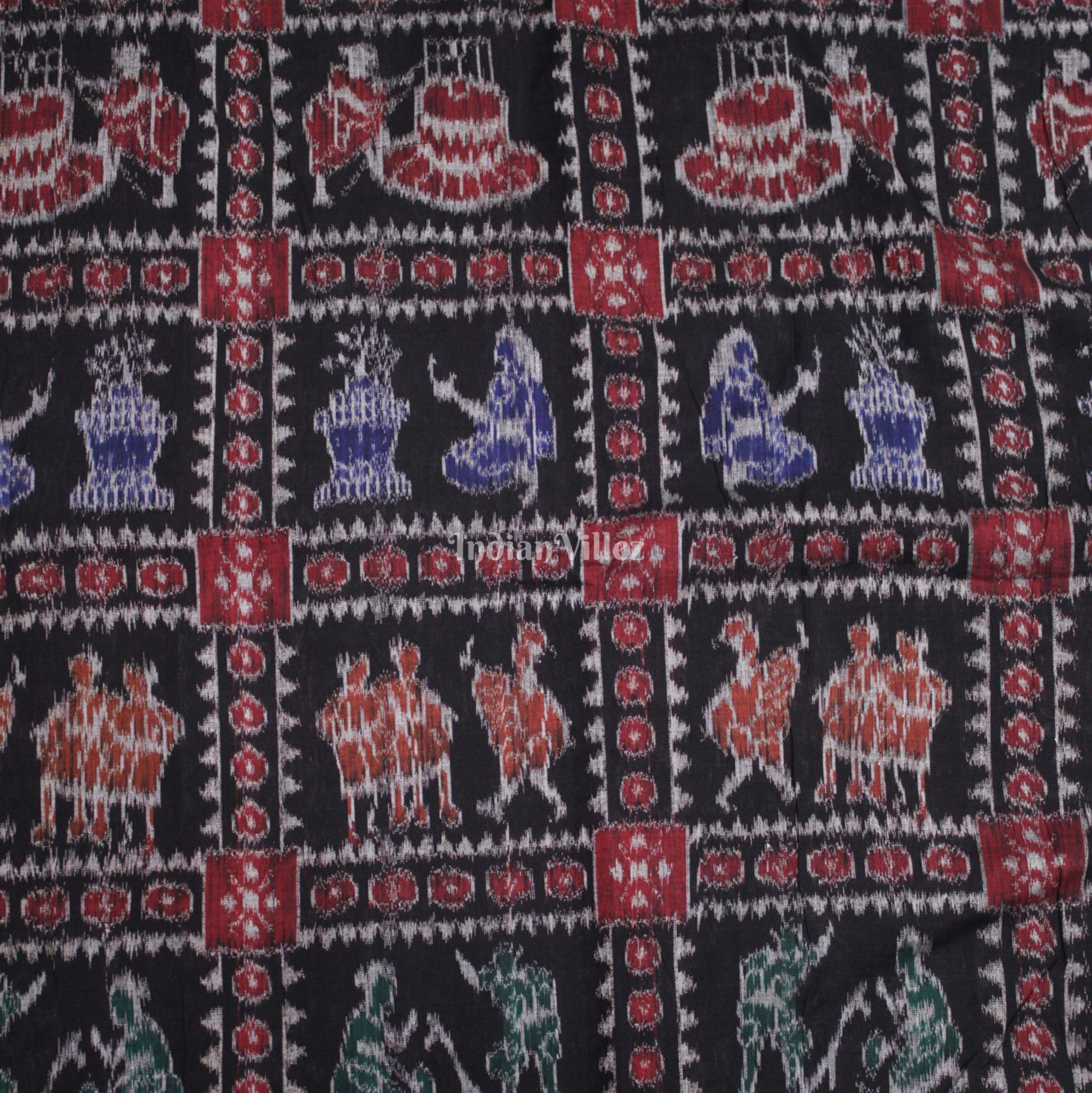 IndianVillèz Black Villege Theme Sambalpuri Ikat Cotton Fabric - view 2