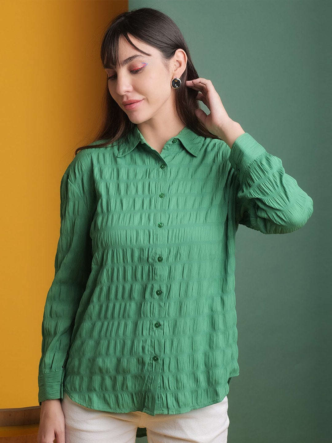 Freehand By The Indian Garage Co Women's Solid Oversized Fit Shirt