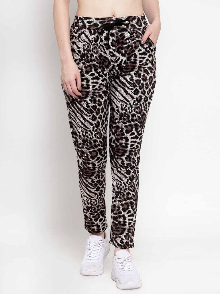 Women Black Hosiery Printed Lower..