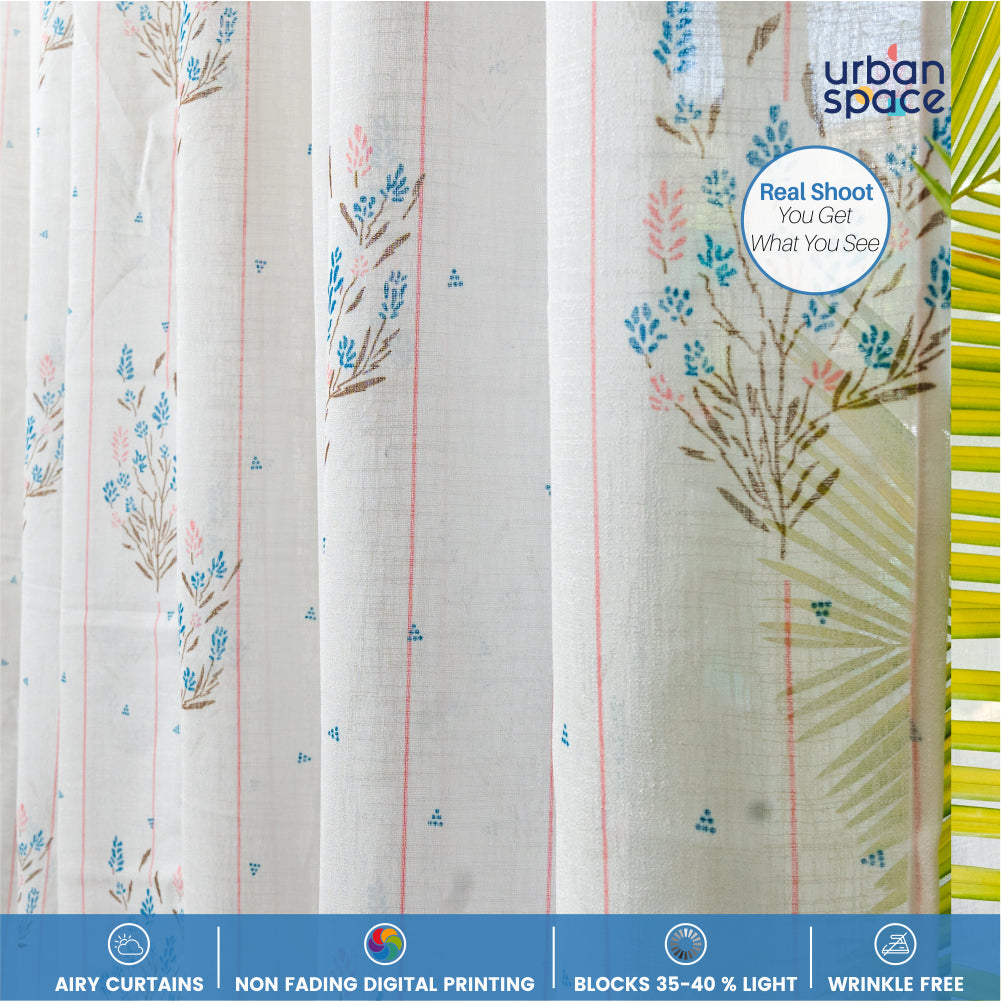 Urban Space -Home Furnishing Store Printed Sheer Linen Curtains, Light Filtering, Pack of 2 Curtains - Blue Dahlia - view 4