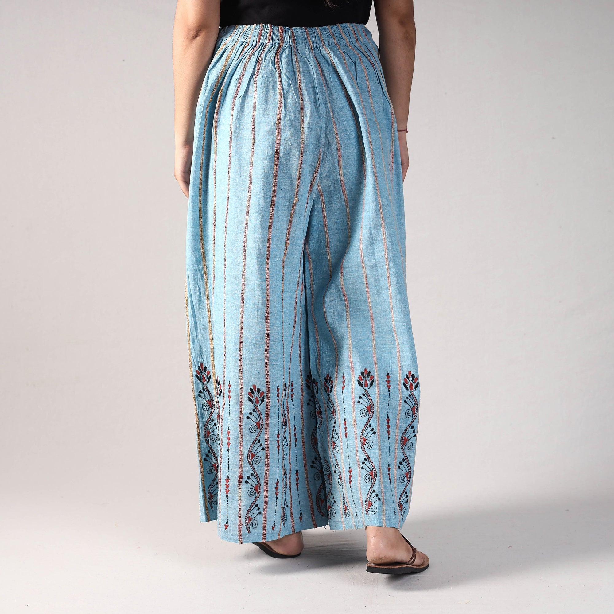 ASALKAAR Blue - Bengal Khesh Weaving Kantha Embroidery Cotton Palazzo - view 3