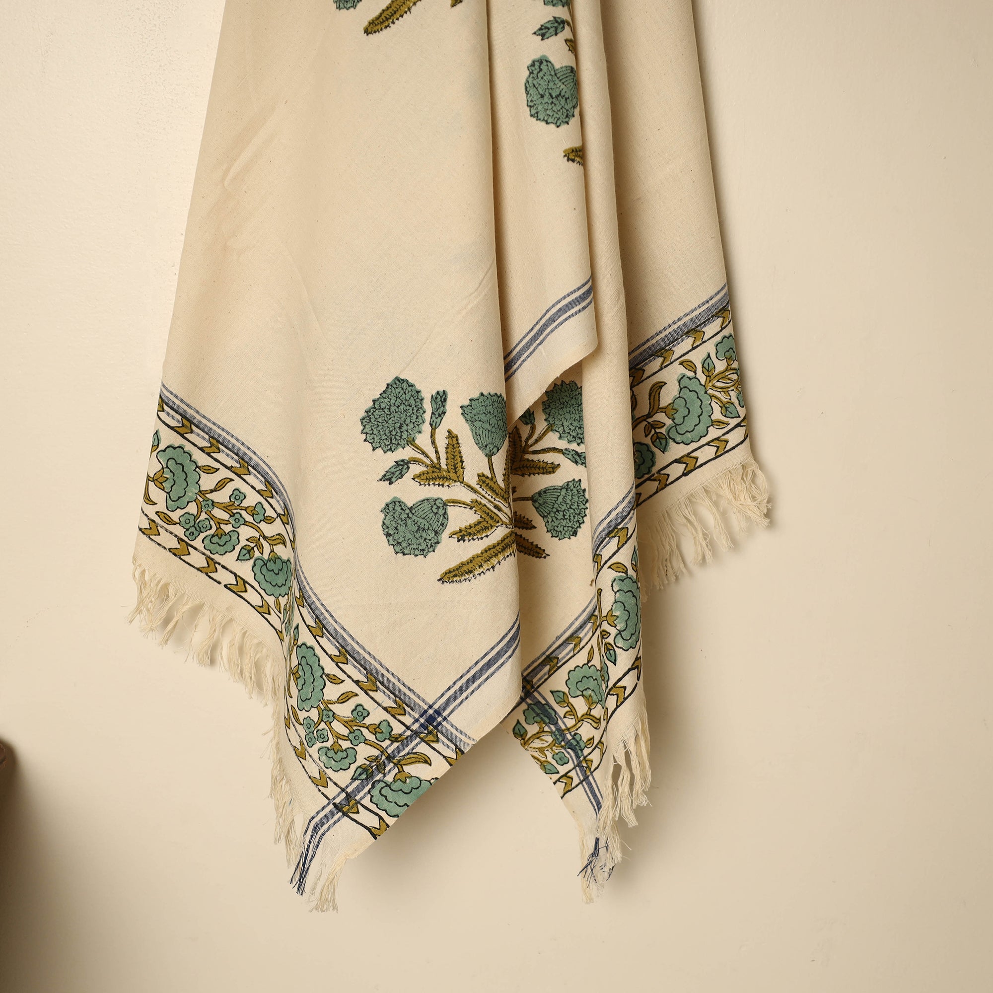 ARTISAN HAND BLOCK PRINTS Beige - Block Printed Handloom Cotton Sanganeri Towel 04 - view 2
