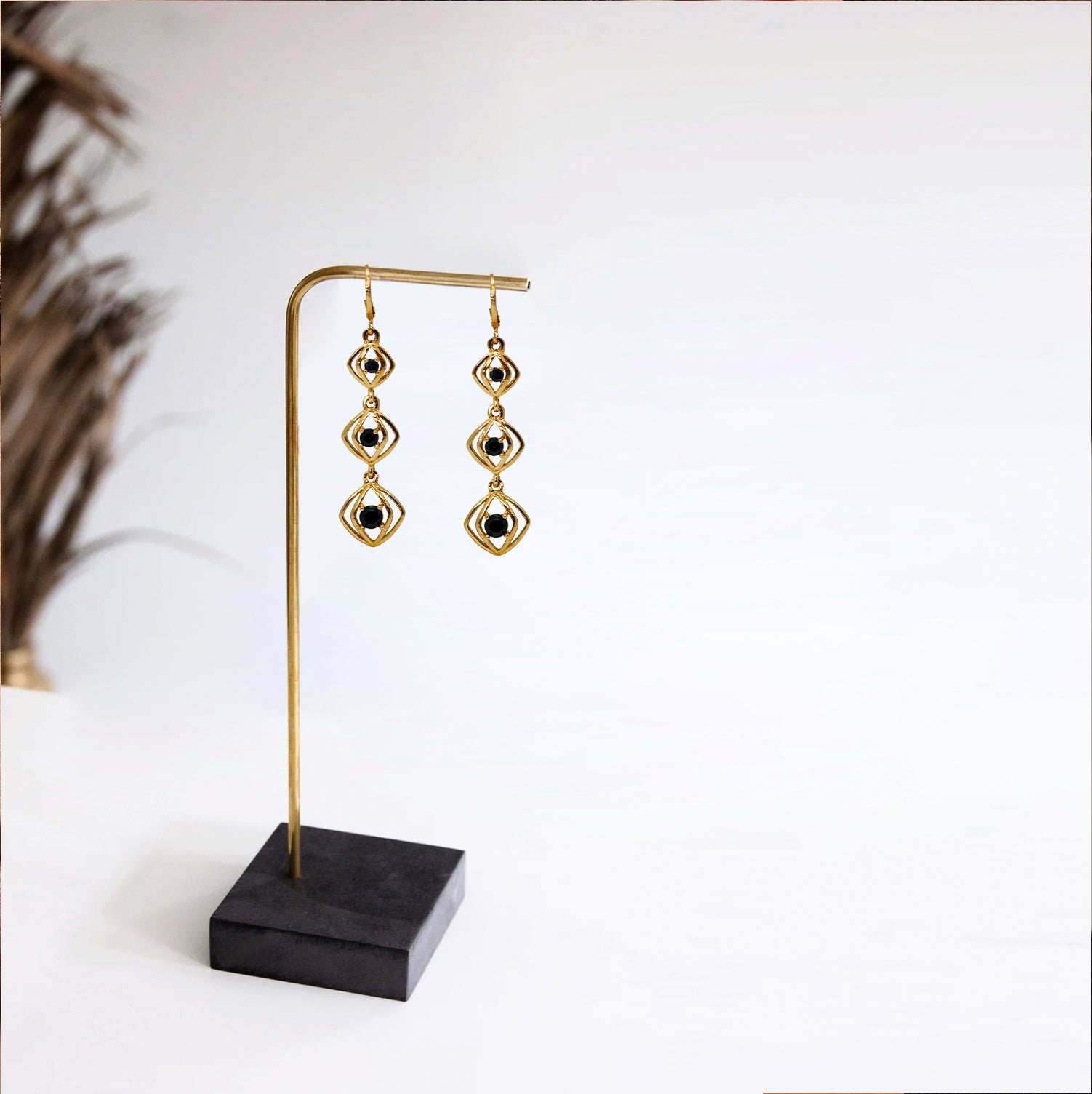 Branta Square Sparkle Black Diamond Earrings For Women - view 2