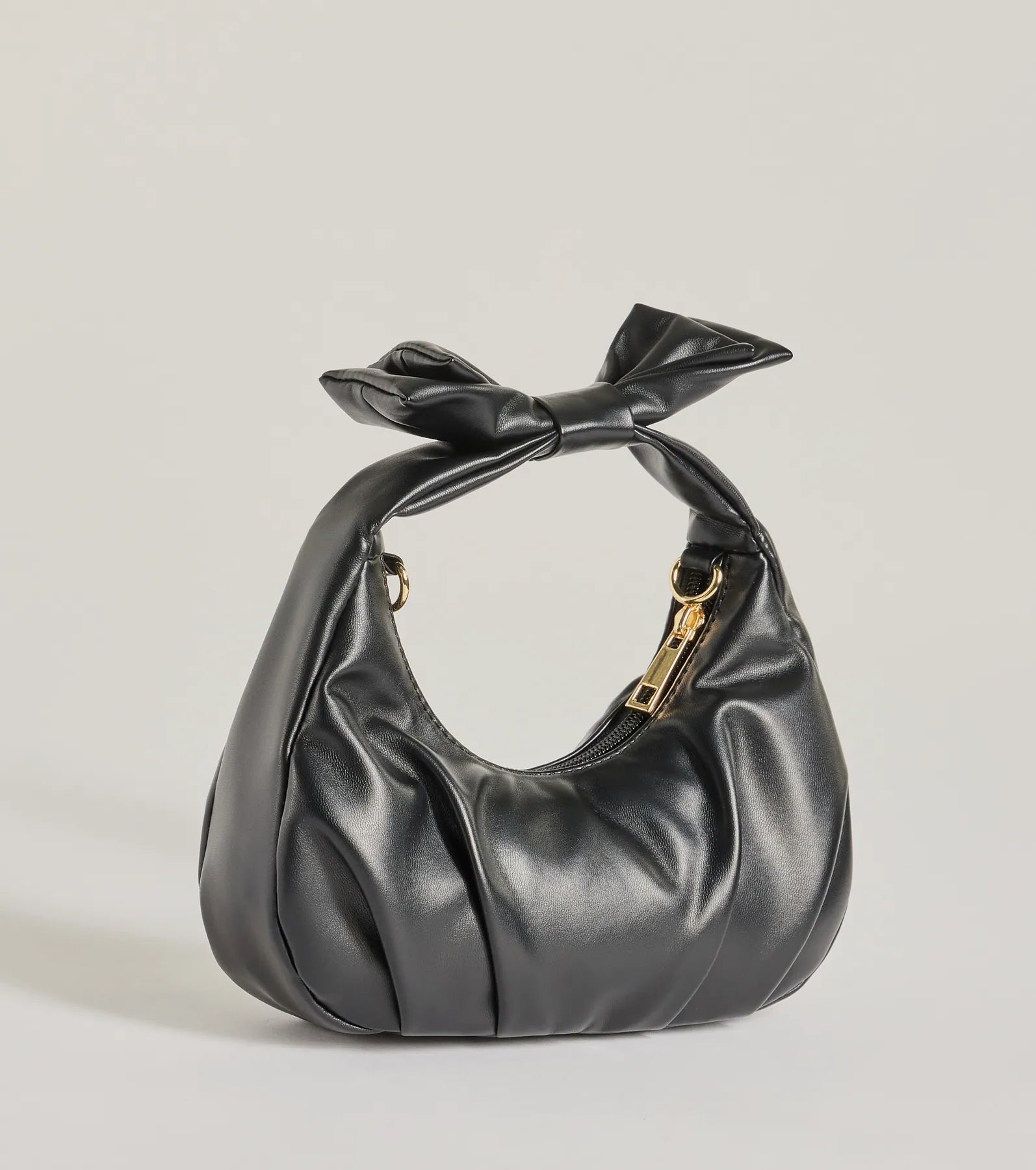 Windsor Chic Muse Faux Leather Bow Handbag – BLACK