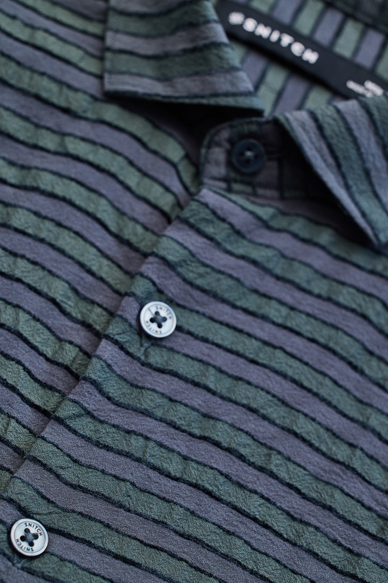 SNITCH Grey Textured Stripes Shirt – Dark Blue - view 2