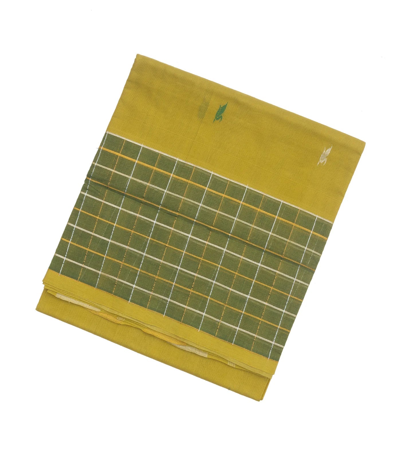 RmKV Olive Green Handloom Venkatagiri Cotton Saree With Checked Border