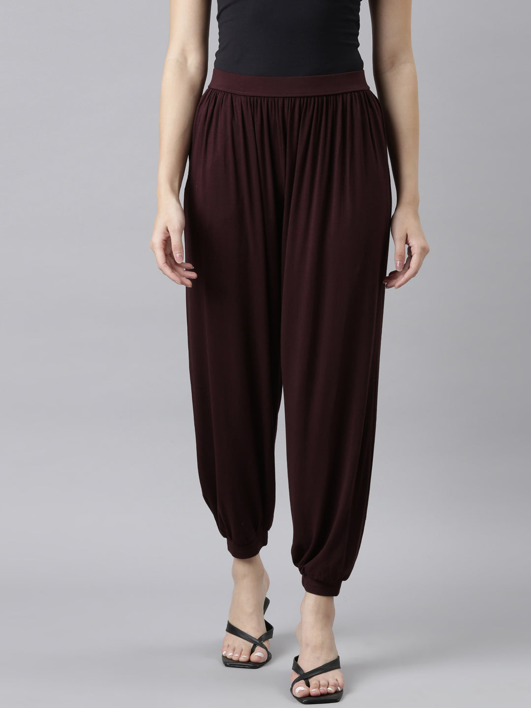 Go Colors Women Solid Dark Wine Harem Pants - view 5
