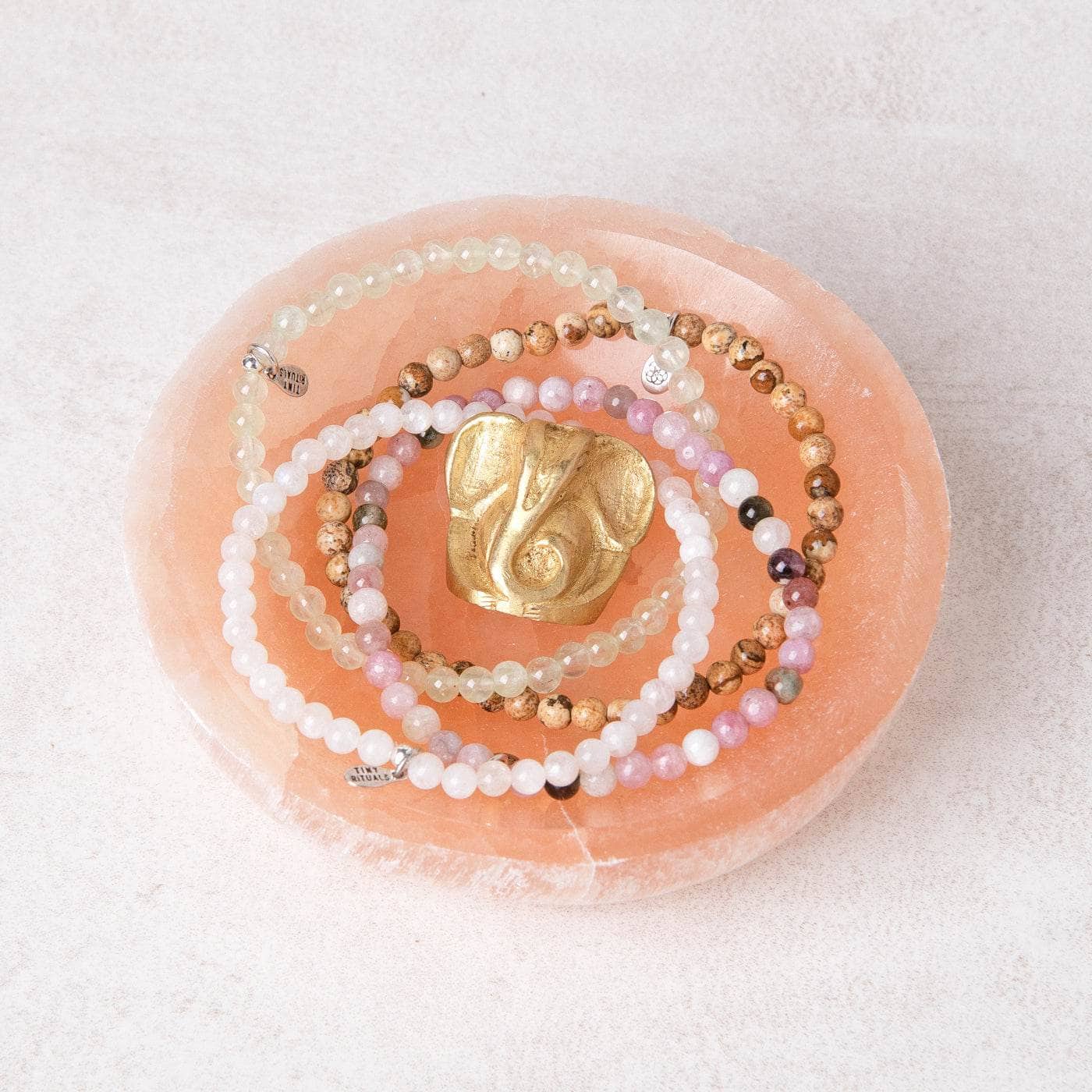 Tiny Rituals Peach Selenite Crystal Recharging Bowl