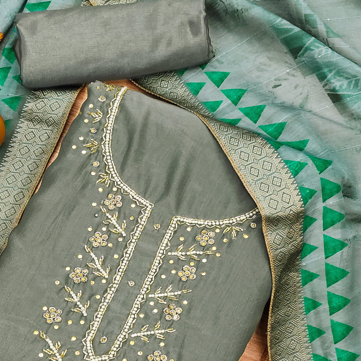 BlackTree grey-handwork-simmer-jacquard-dress-material - view 2