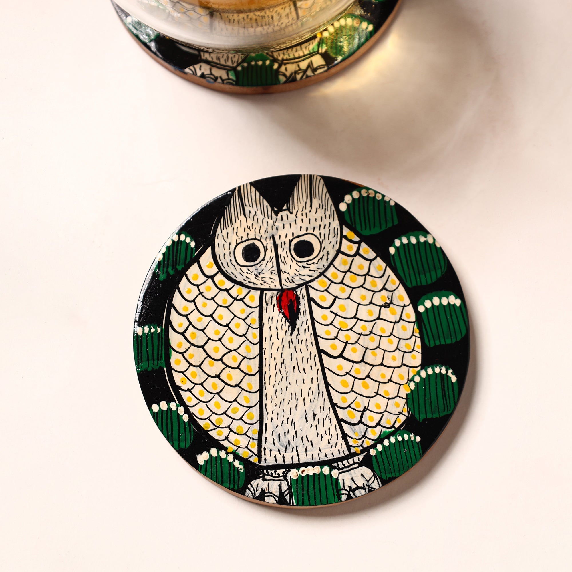 ITOKRI CRAFTS INITIATIVE Bengal Patua Handpainted Akashmoni Wooden Coasters (Set of 4) 01 - view 2