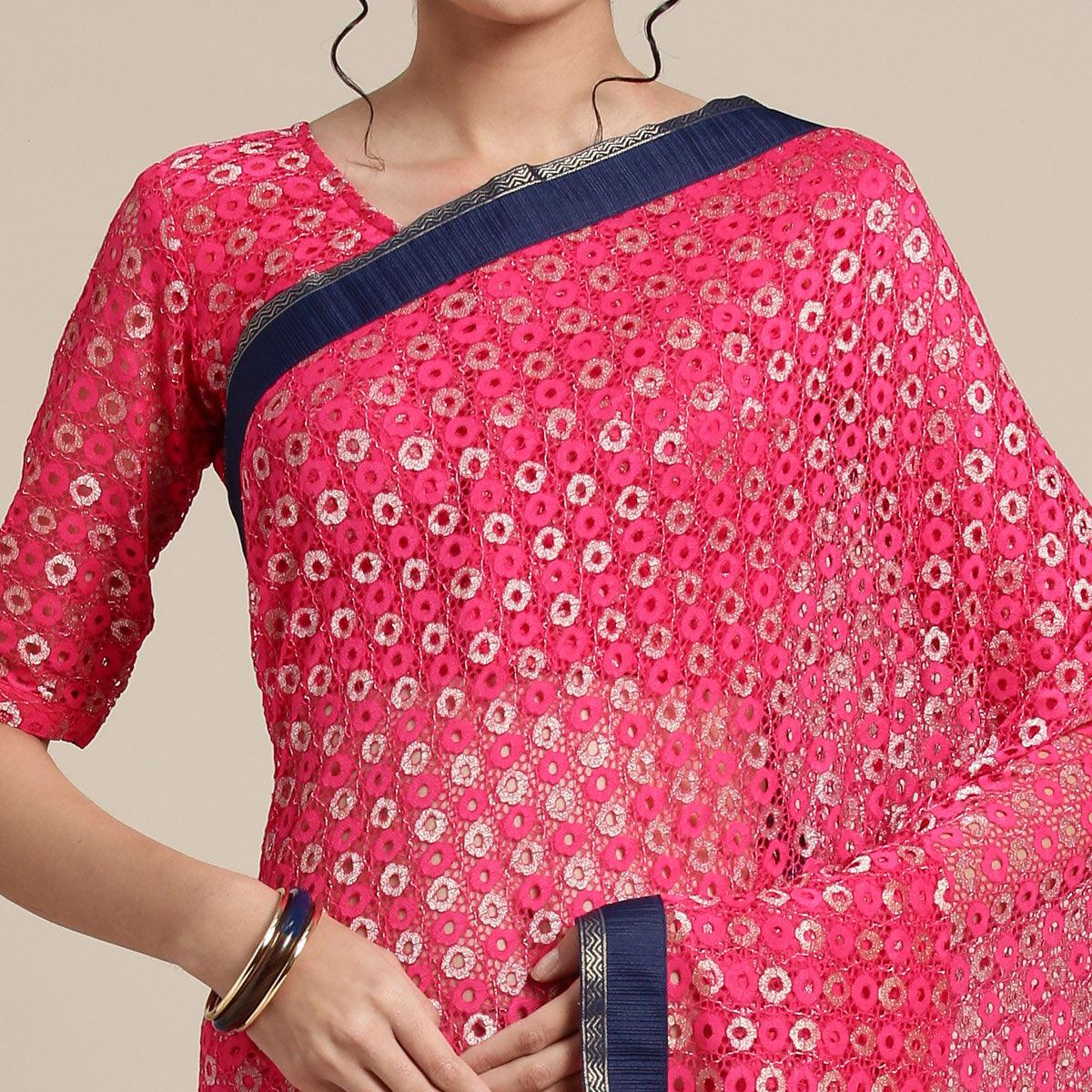Peachmode Captivating Pink Colored Partywear Net-Art Silk Saree - view 3