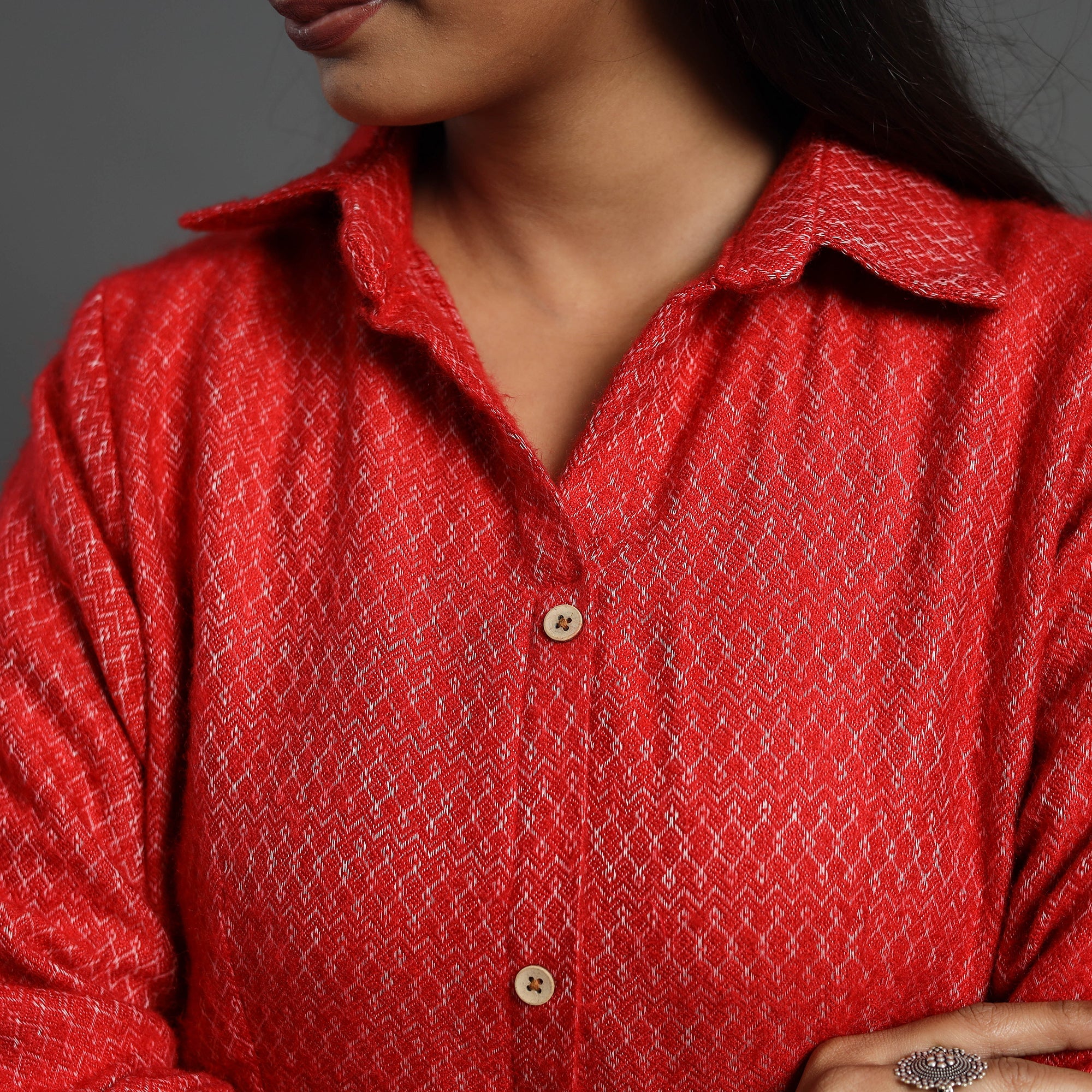 ITOKRI CASUALS Aaisha Red Plain Button Down Woollen Dress 08 - view 7