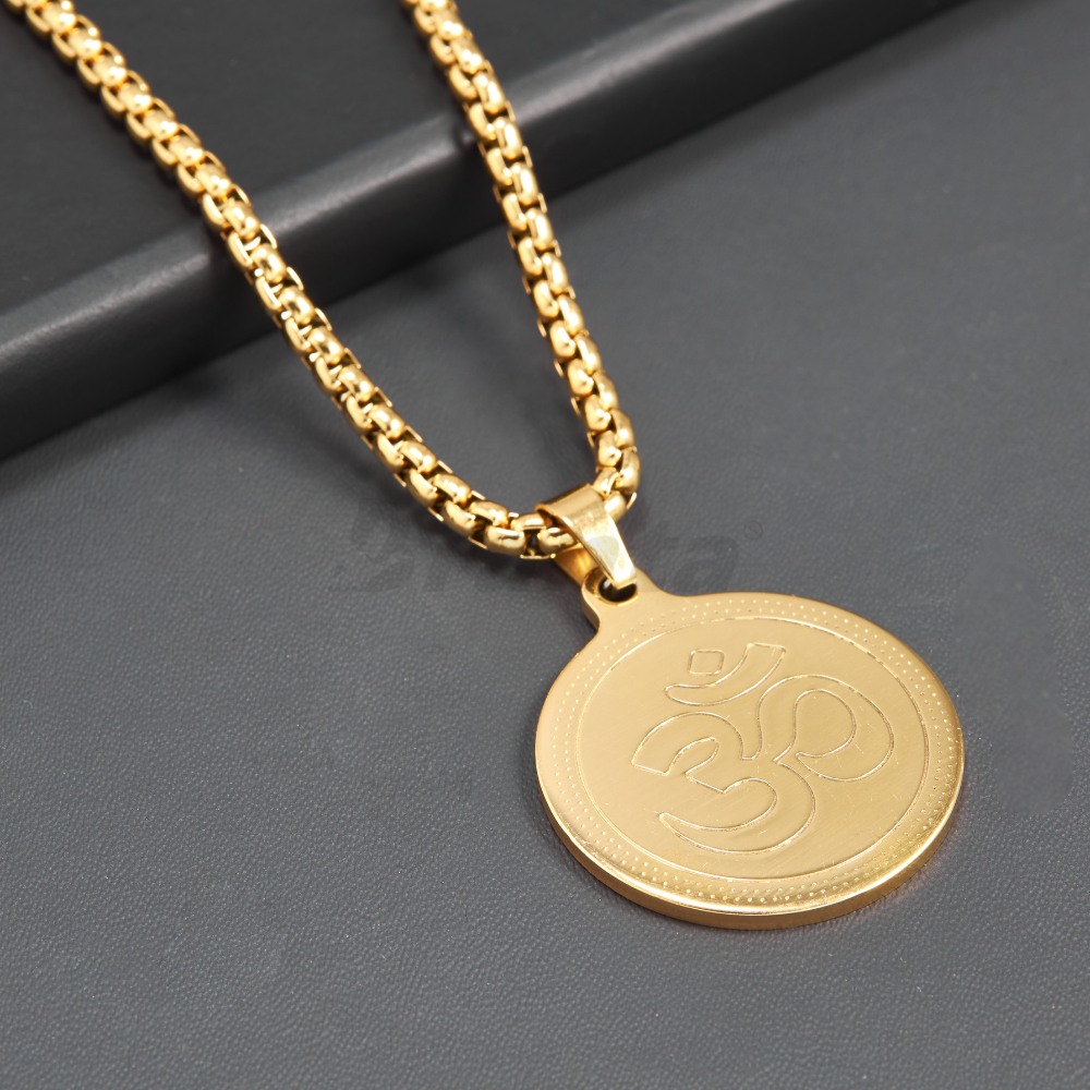 Branta Om Pendant Gold Stainless Steel Necklace Chain For Men (24 Inch) - view 2