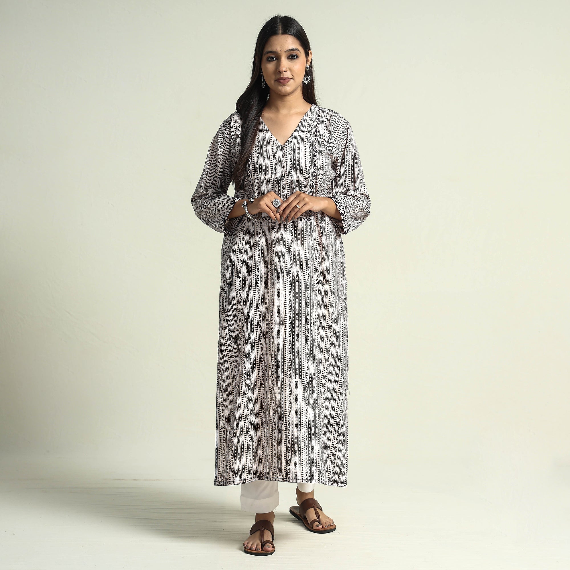 ITOKRI CASUALS Beige - Block Print Cotton Straight Bagh Kurta - view 2