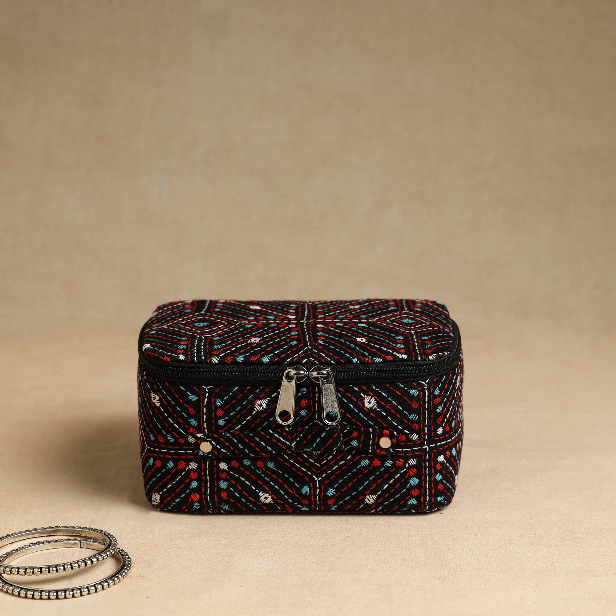 ASALKAAR Black - Bengal Kantha Work Handcrafted Jewelry Box with Mirror 11