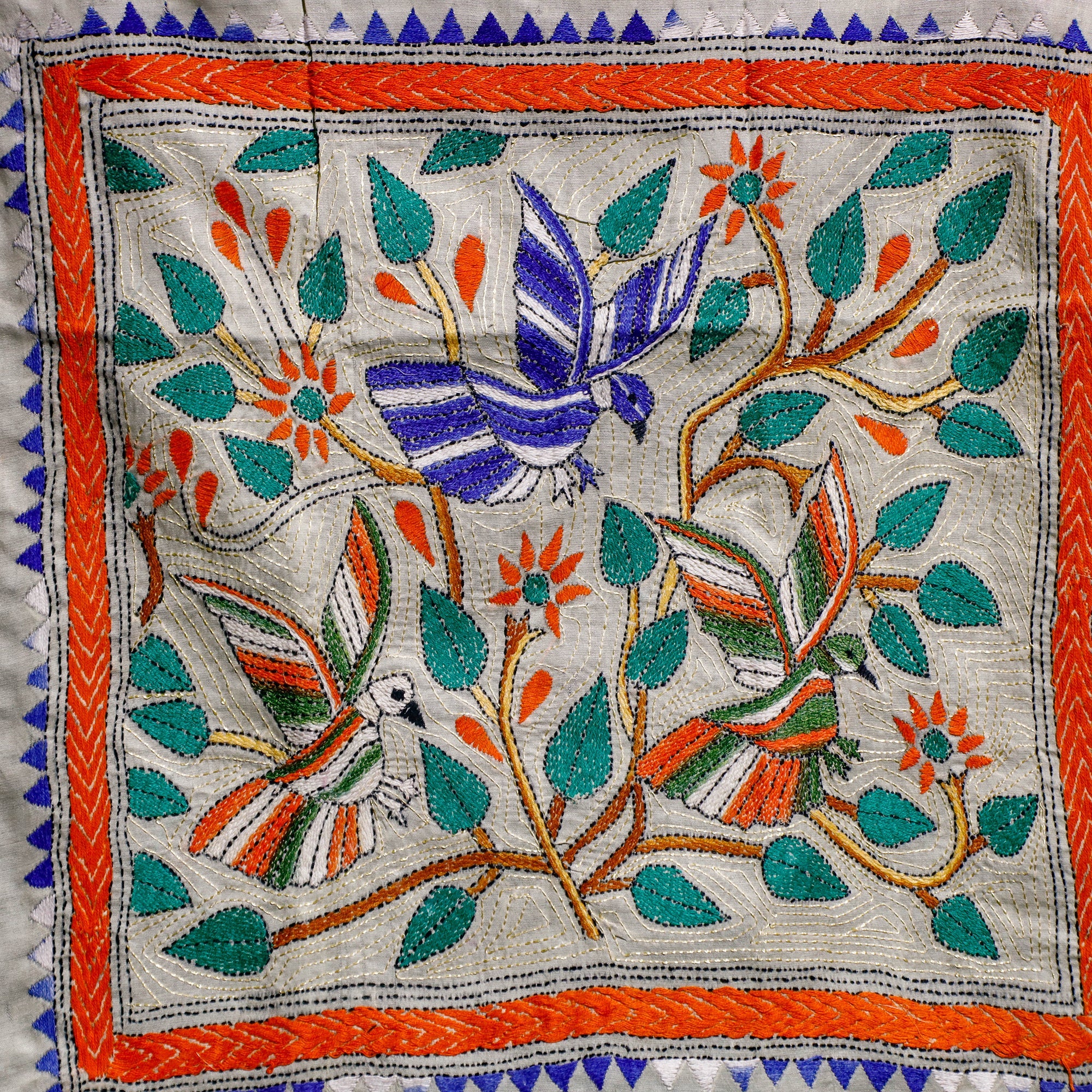 KHUSHBASH - HAPPY LOOM OF EAST Bengal Kantha Hand Embroidery Cotton Wall Hanging (17 x 17 in) 17 - view 2