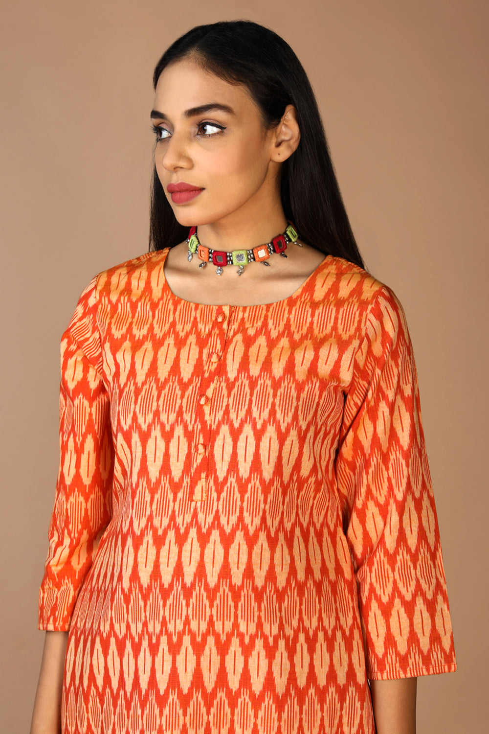 Kalanjali Ethnics Cotton Ikat kurti – Women's, ORANGE - view 2