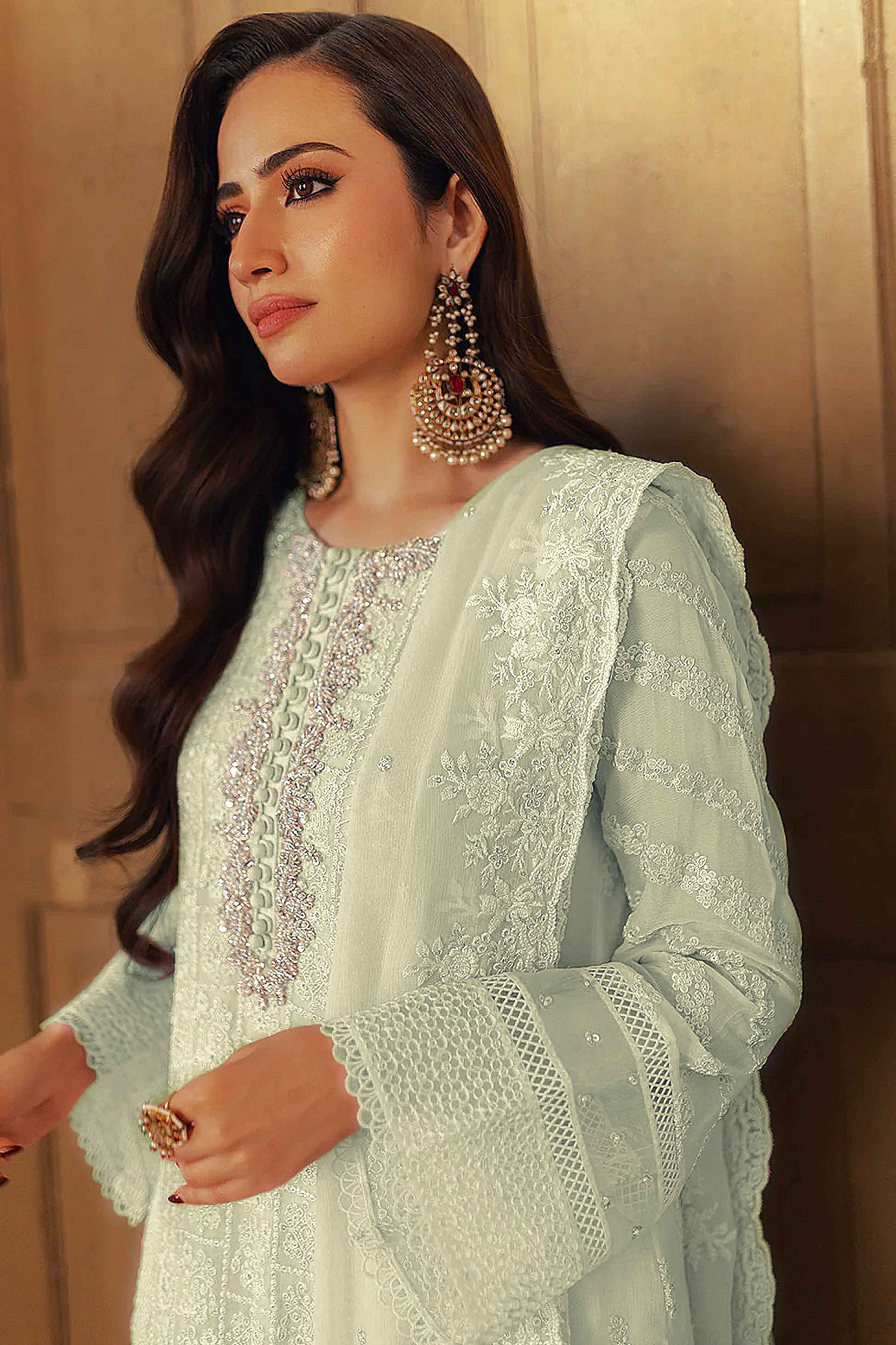 BlackTree green-embroidered-georgette-semi-stitched-pakistani-suit-2 - view 3