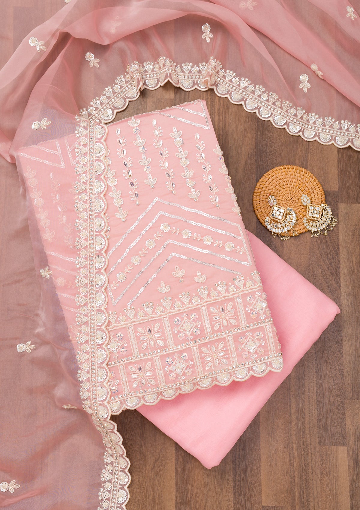 Koskii Pink Sequins Georgette Unstitched Salwar Suit