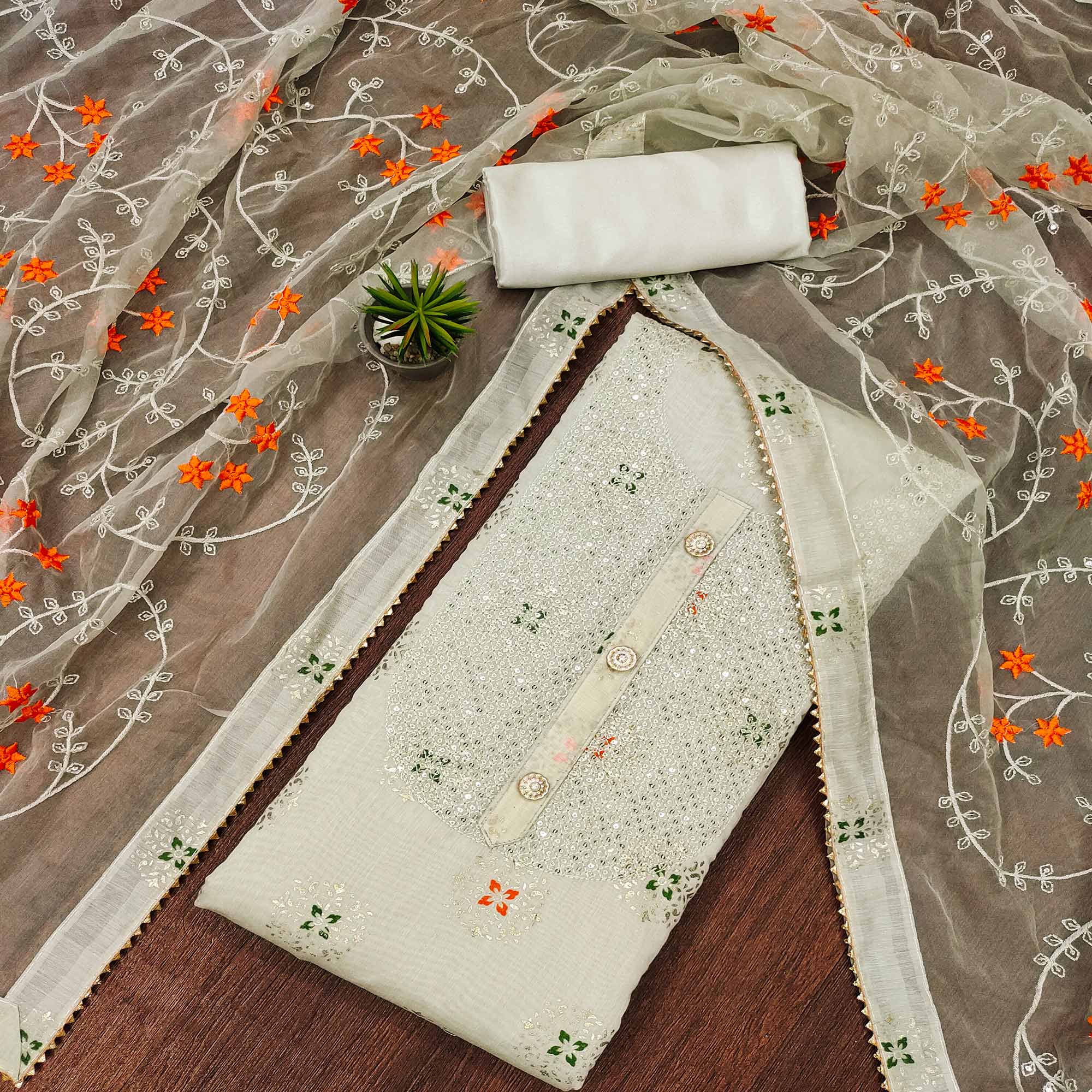 Green dresses – BlackTree green-floral-foil-printed-chanderi-dress-material