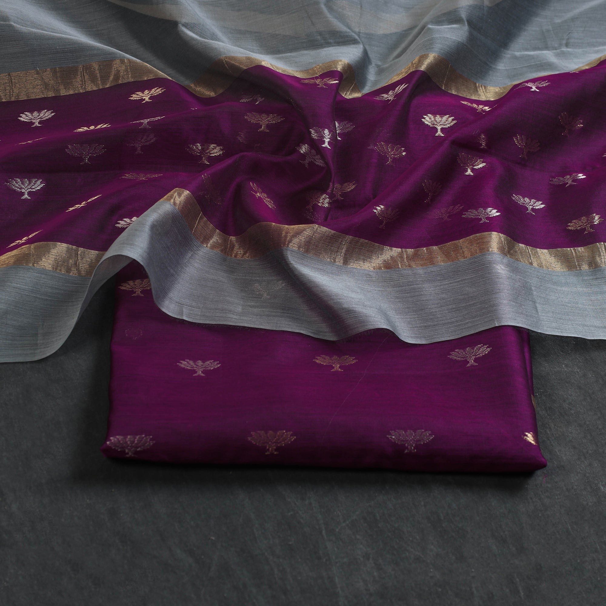 CHANDERI BY RAUPH KHAN 2pc Zari Buti Handloom Chanderi Silk Dress Material 21 - view 2