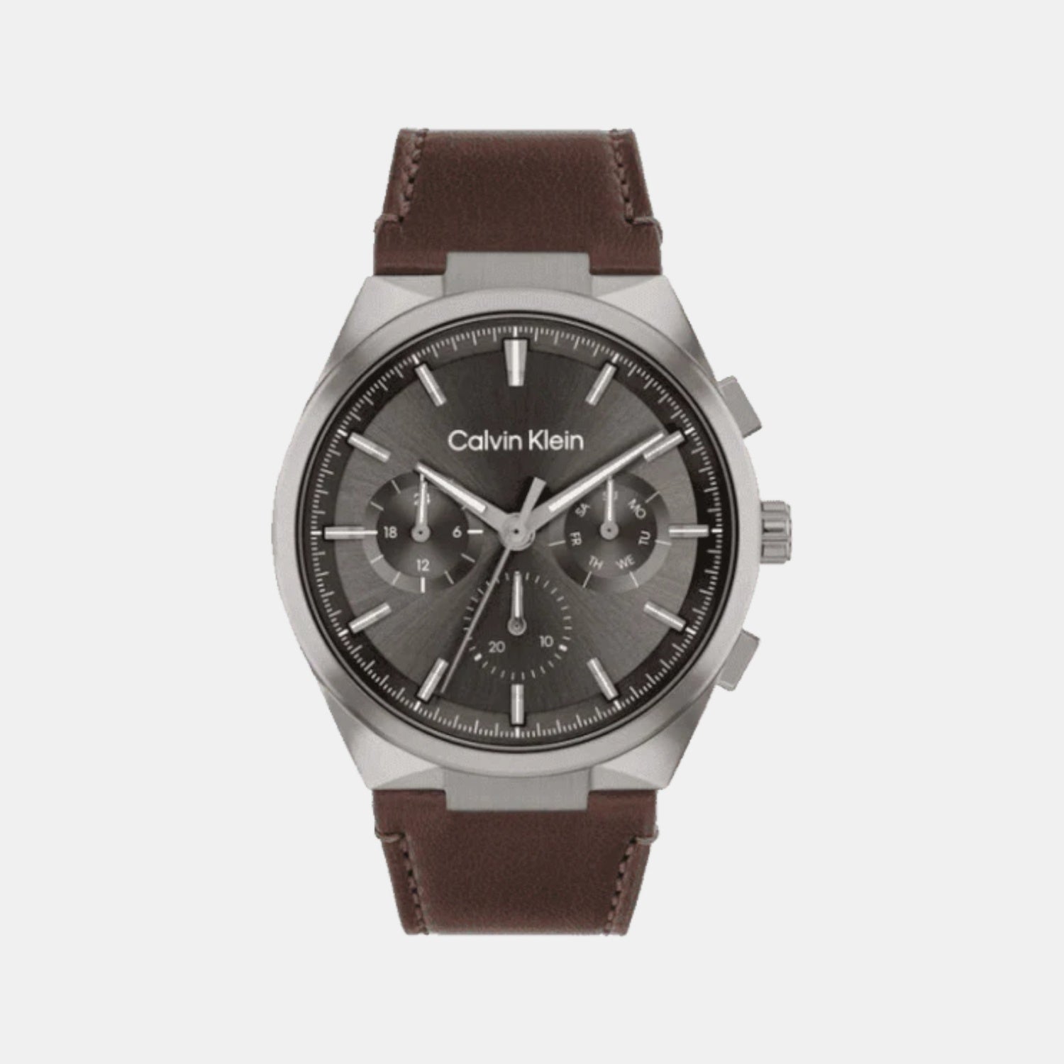 Calvin Klein Distinguish Men Quartz Gunmetal Dial Multi-Function Leather Watch 25200508
