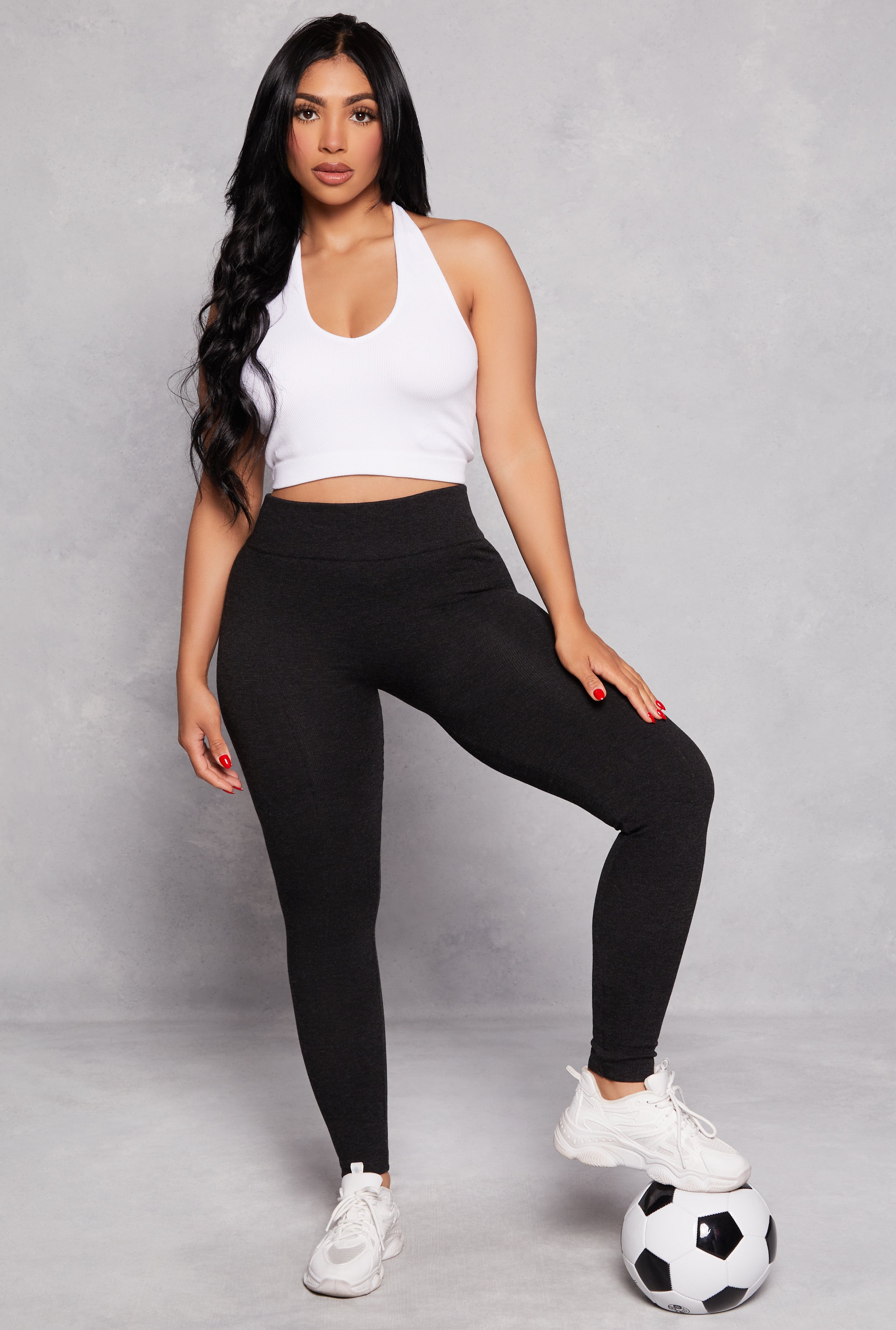 Rainbow Shops Fleece Textured Waistband Leggings