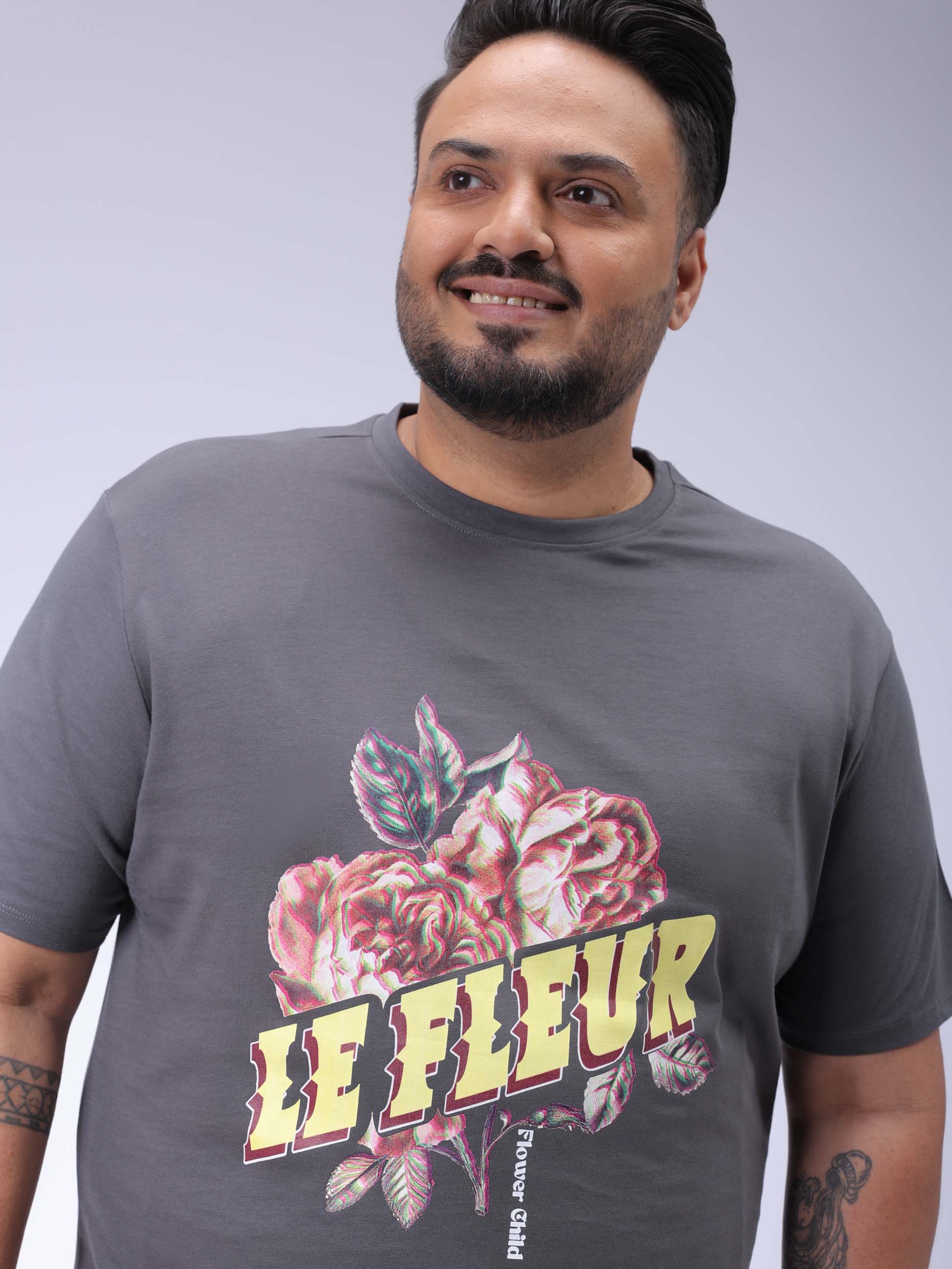 HARDSODA Men's Plus Size Grey Regular Fit Placement Print T-Shirt