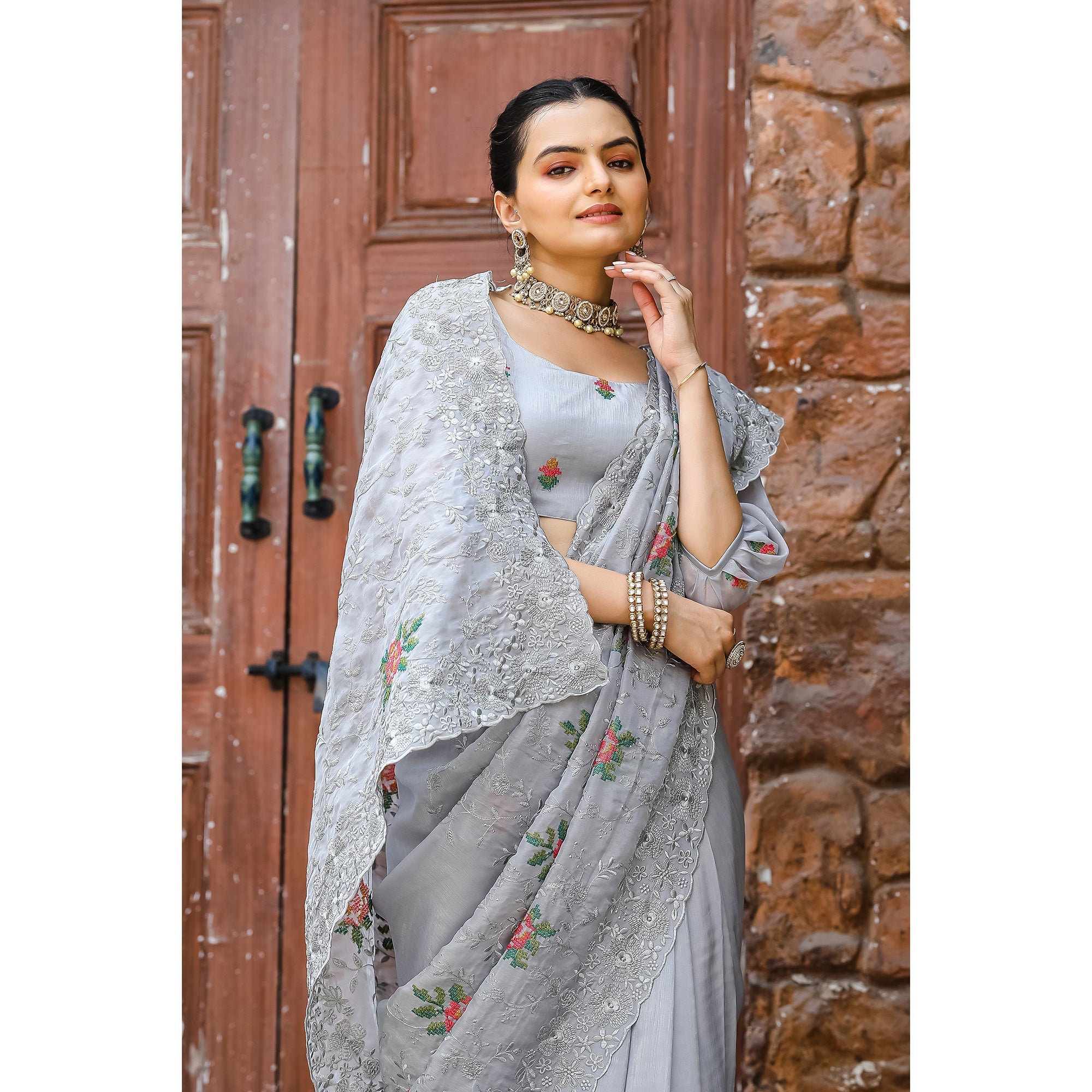 TASARIKA COUTURE Ankita Grey Chiffon Handwork Saree - view 5
