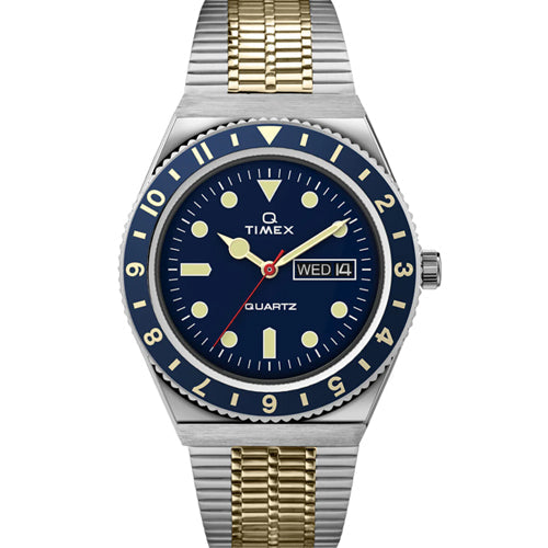 Timex Q Reissue Men Blue Dial Stainless Steel Bracelet Watch 38mm TW2V18400U9