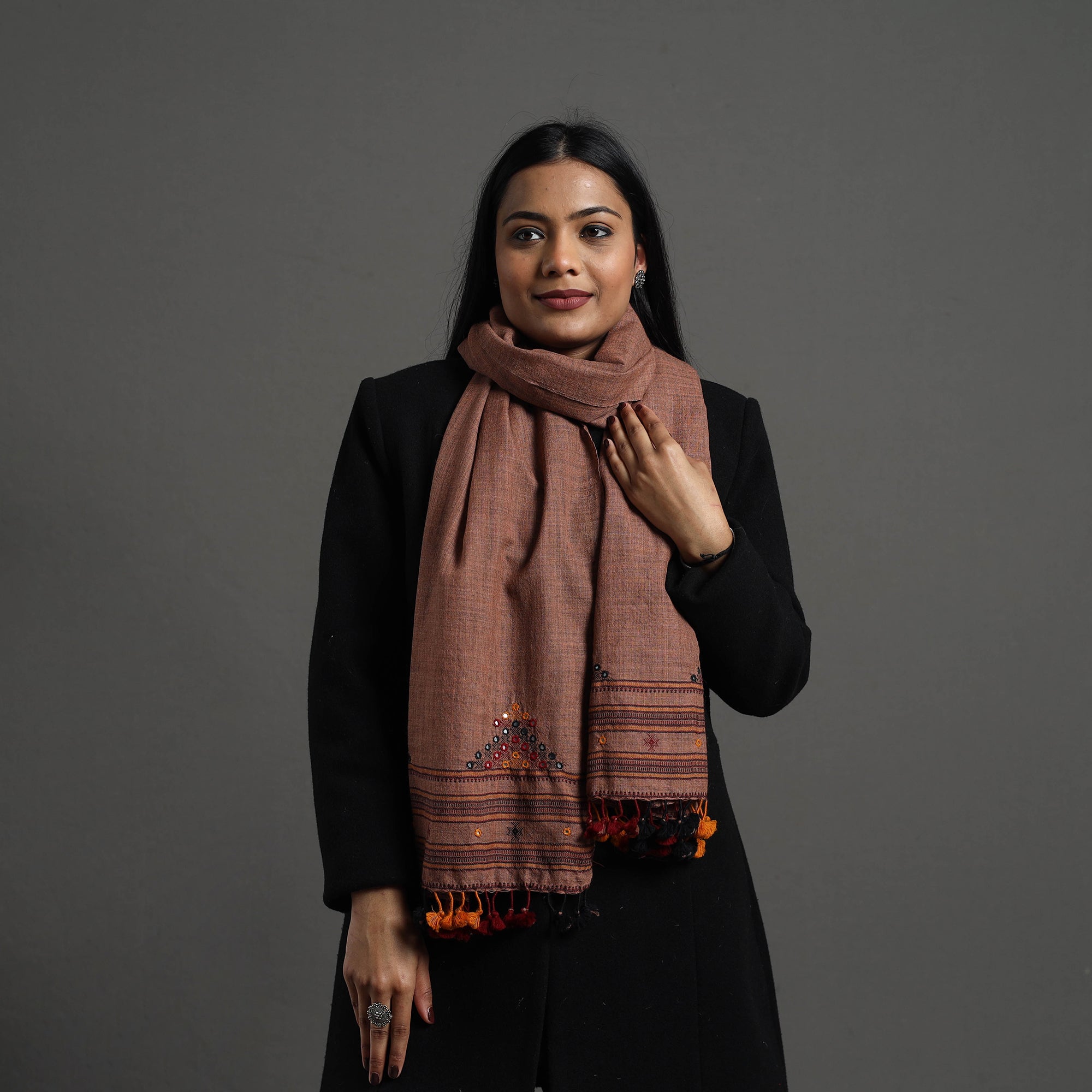VANKAR BHIMJI KANJI Brown - Kutch Weaving Handwoven Merino Woollen Stole 08
