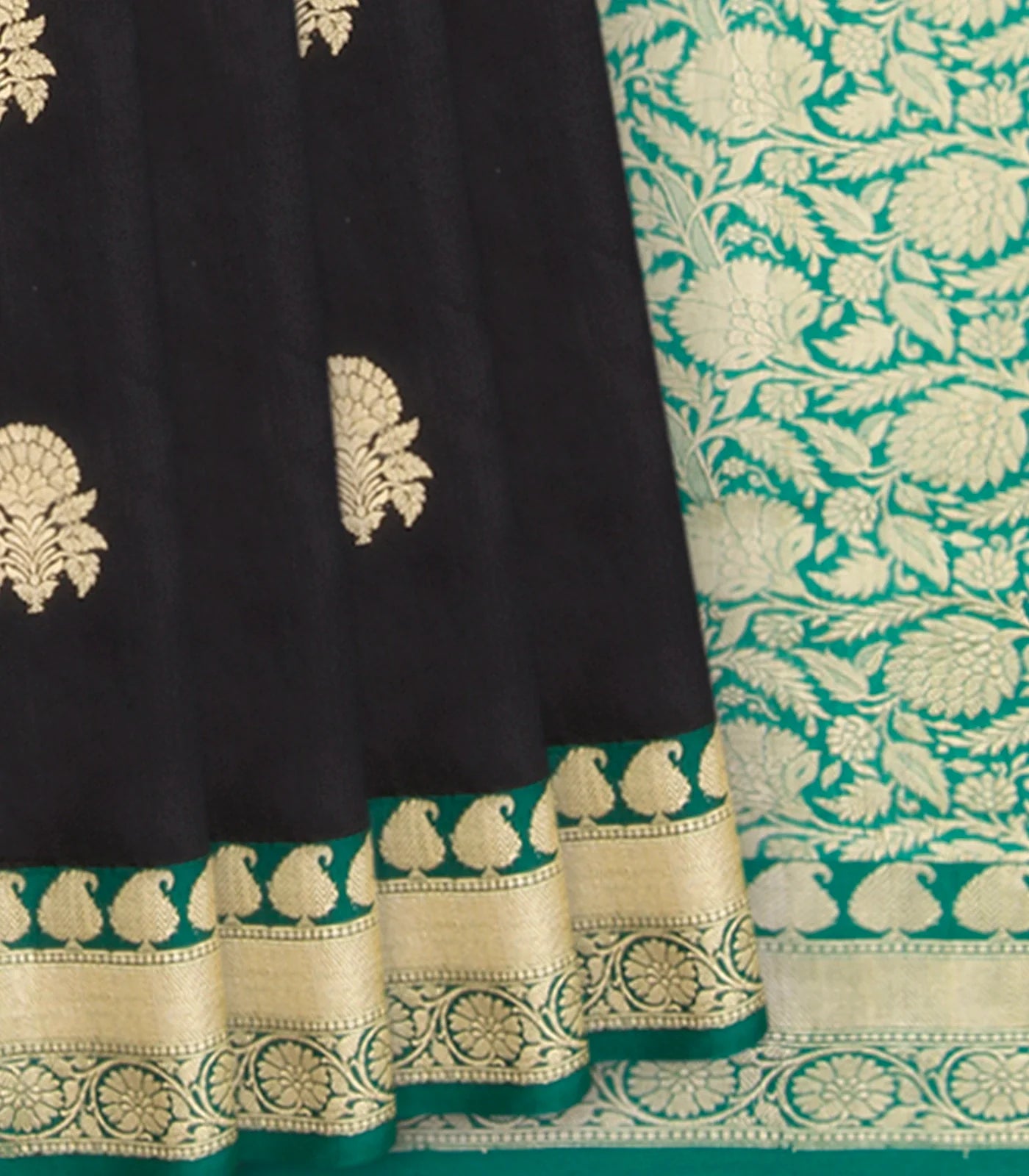 RmKV Black Handwoven Benares Silk Saree-Black