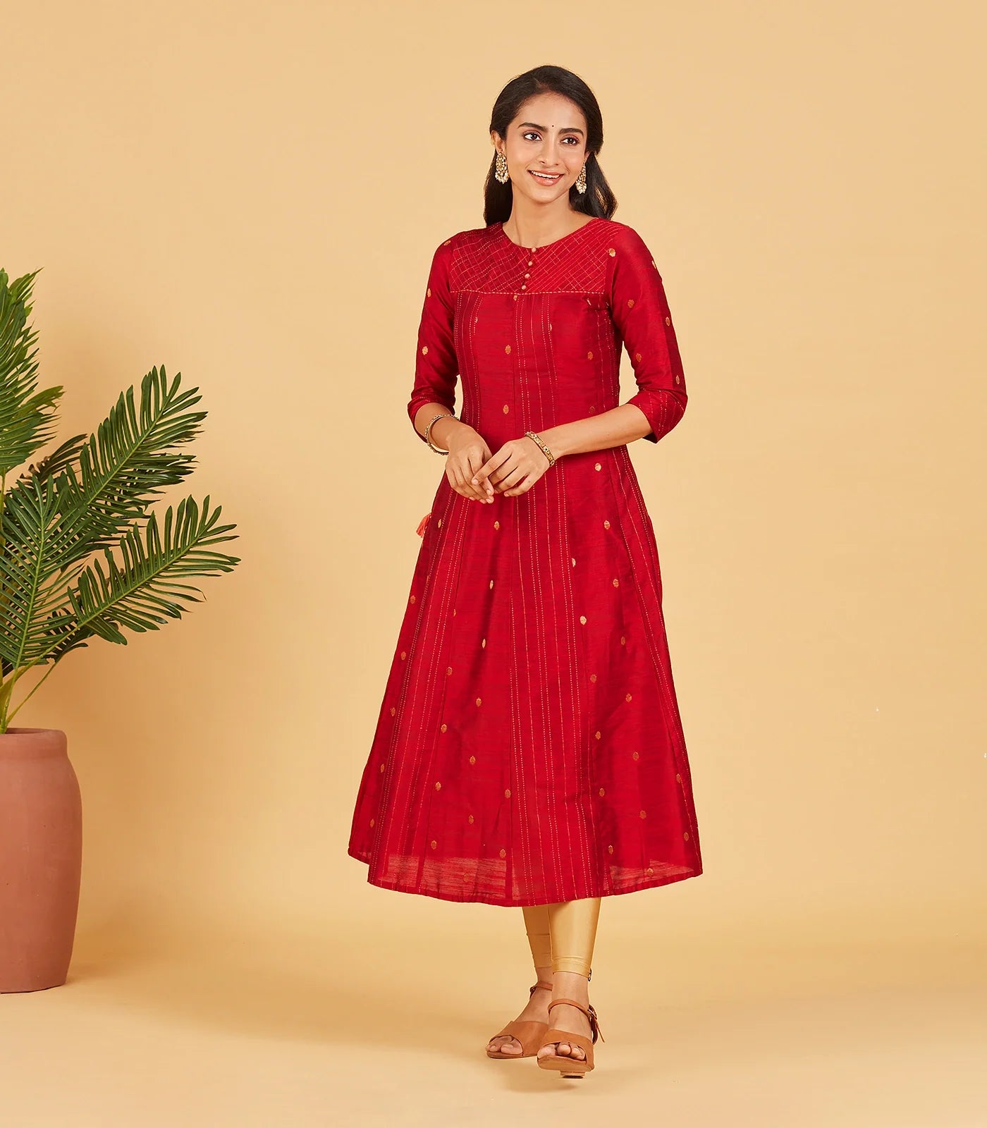 RmKV Deep Red And Gold Zari Work Kurta