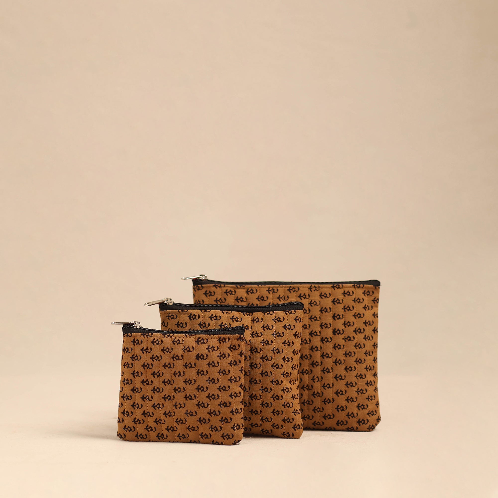 NOORI BAZAR Brown - Handmade Cotton Utility Pouches (Set of 3) 17