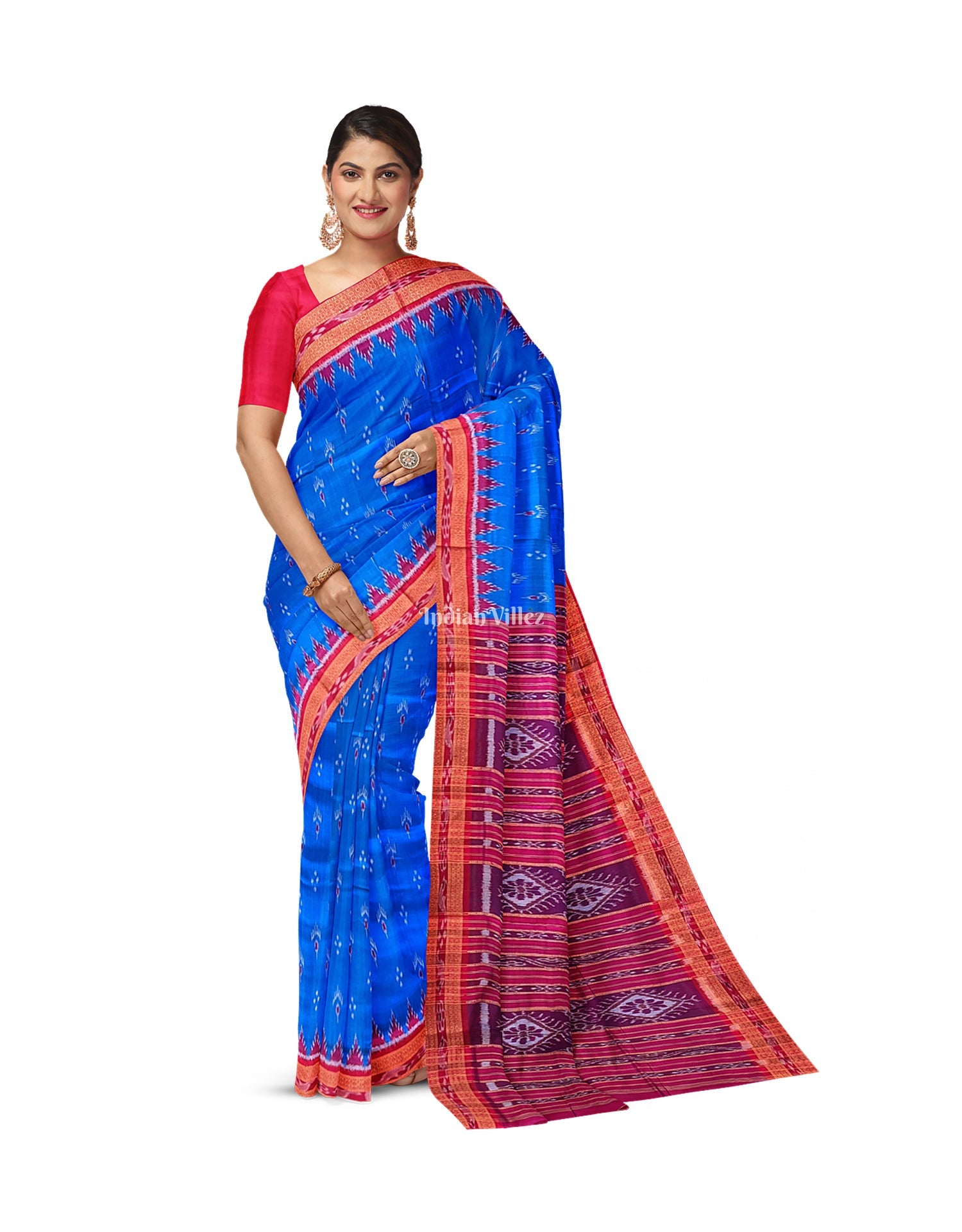 IndianVillèz Royal Blue Mayur Chandrika Khandua Silk Saree