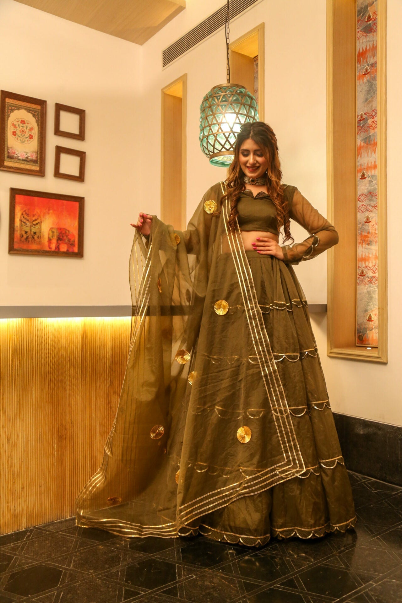 Idaho-o brown organza lehenga choli set – Women's