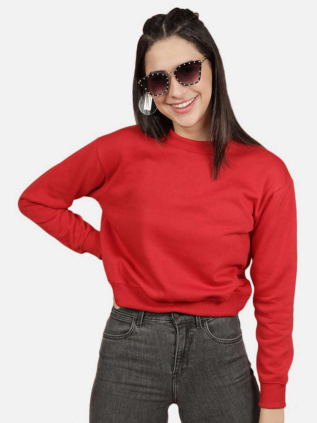 Freehand By The Indian Garage Co Women's Solid Regular Fit Sweatshirt
