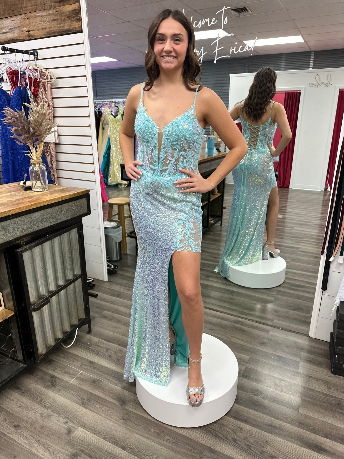 Sequin Fitted Sleeveless Slit Gown by Jovani 24299 - view 4